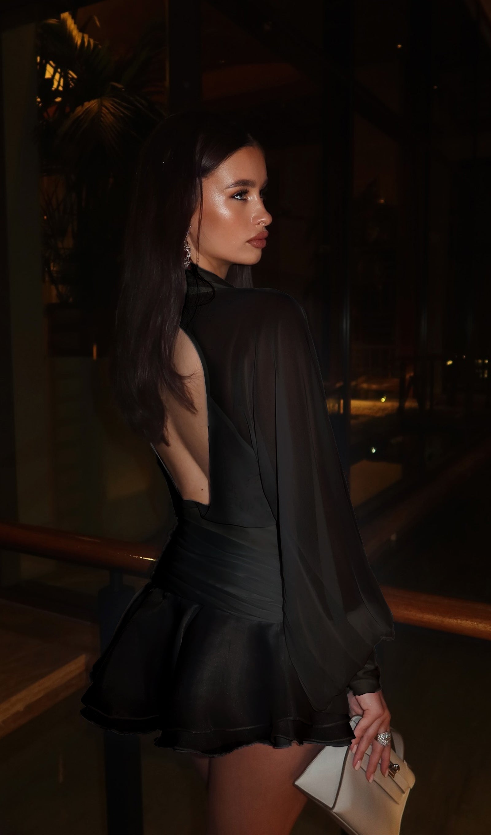 Düz Fener Kollu Mini Elbise