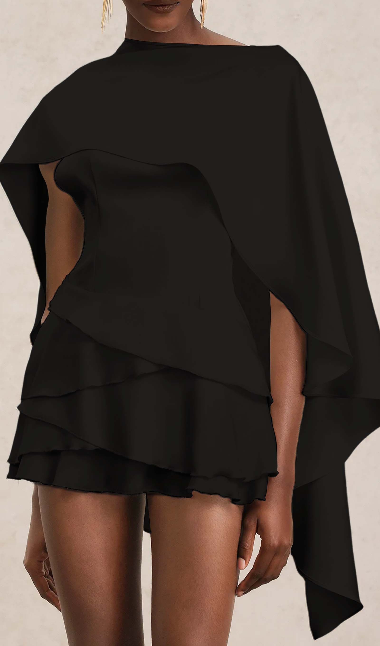 Saten Pelerin İki Parça Mini Elbise