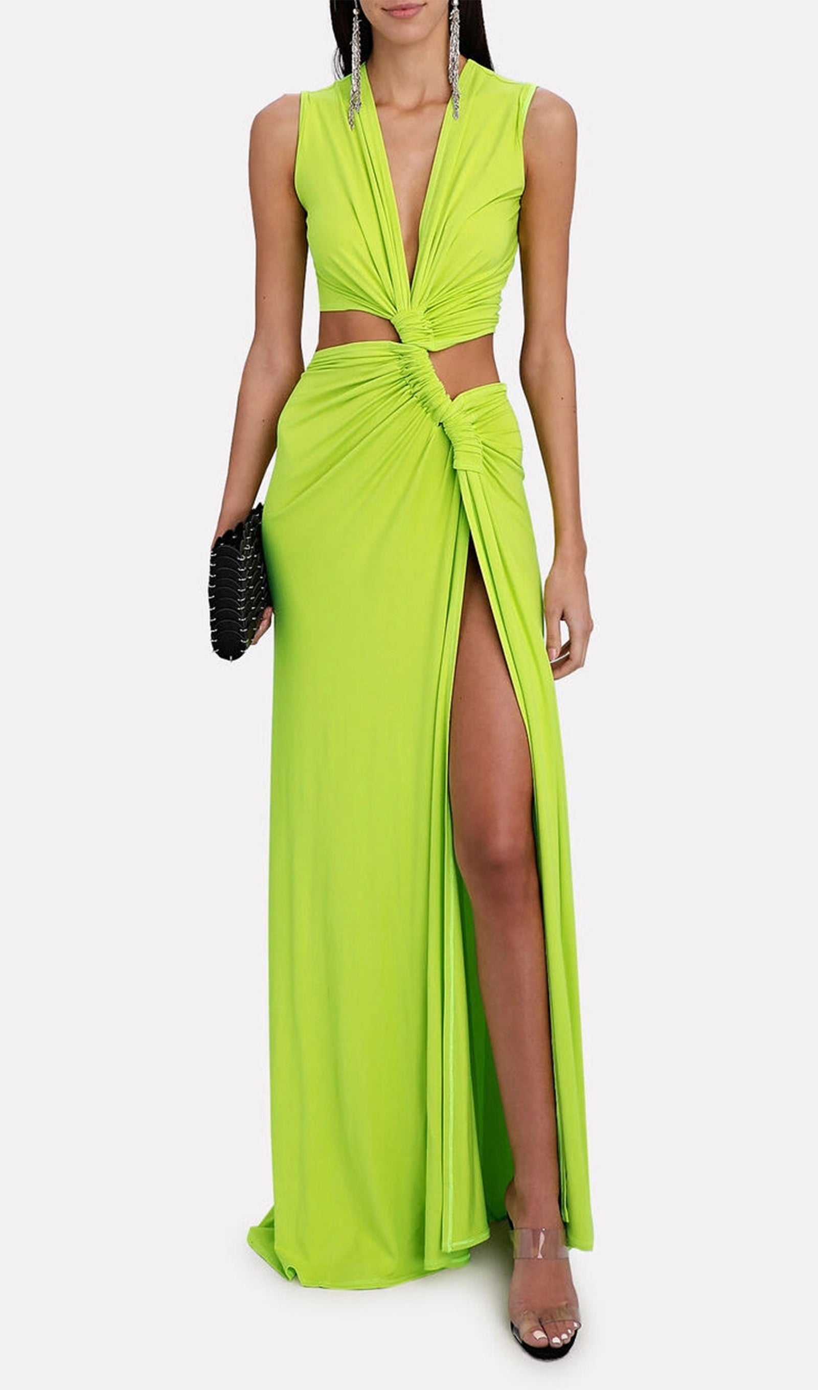 Tek Omuzlu Kesik Uzun Elbise - Yeşil