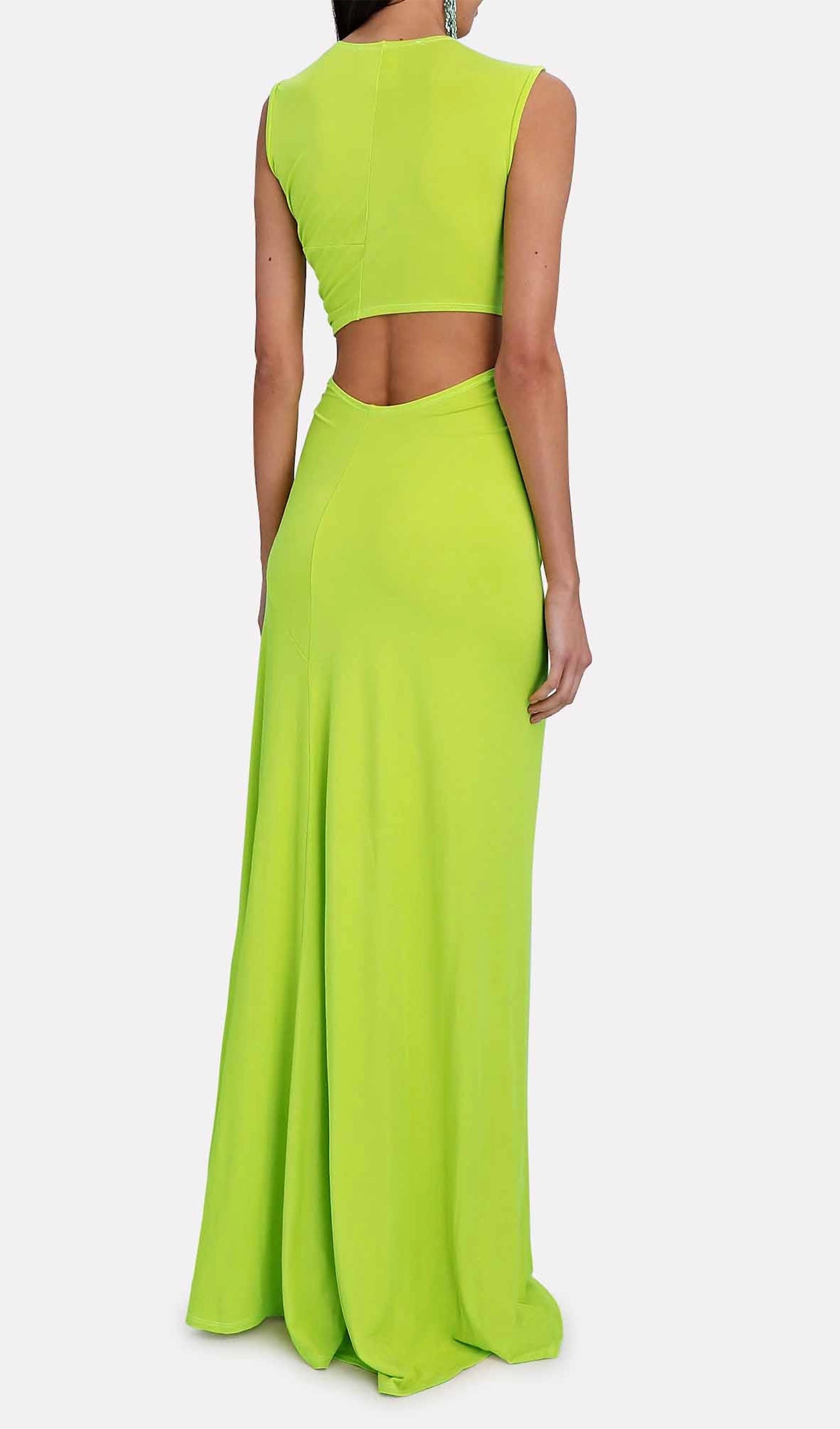 Tek Omuzlu Kesik Uzun Elbise - Yeşil