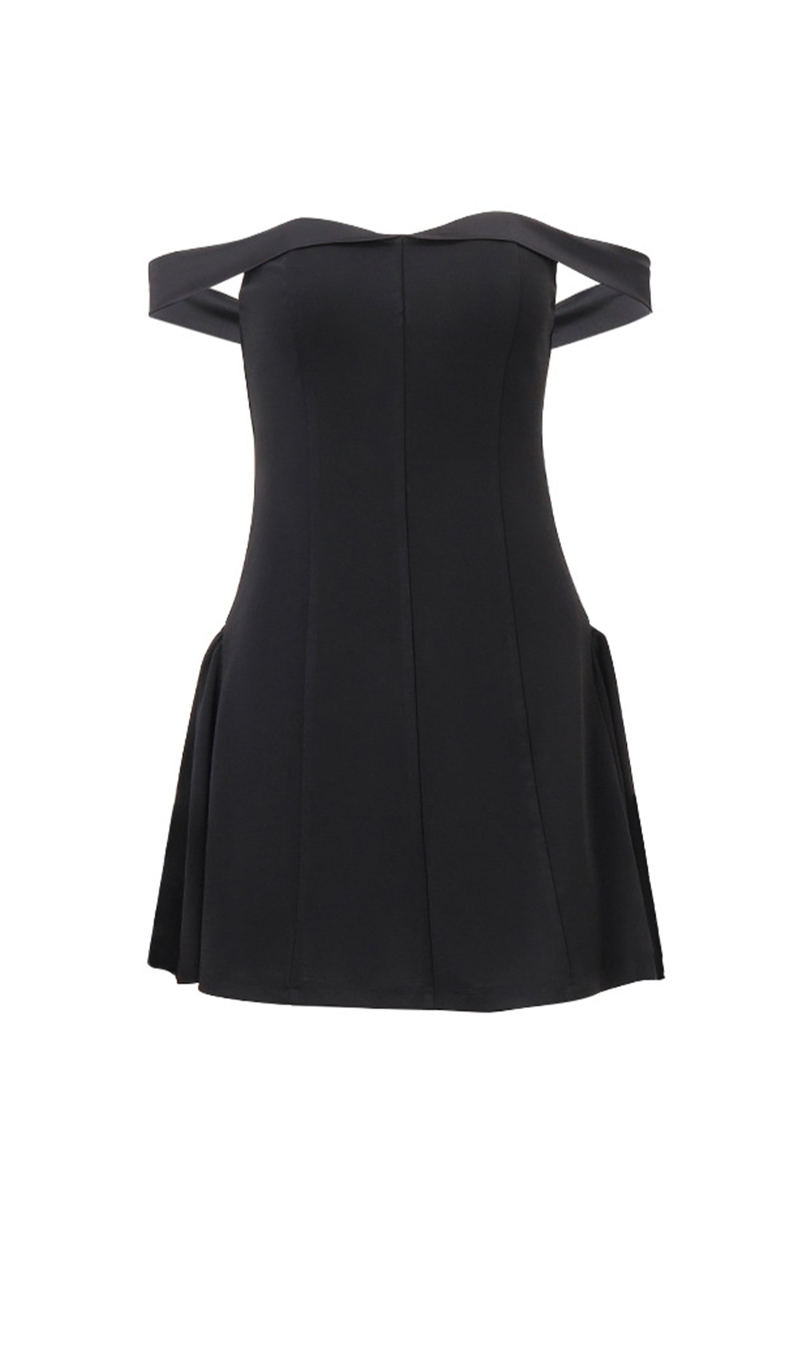 Omuz Açık Volanlı Mini Elbise - Siyah