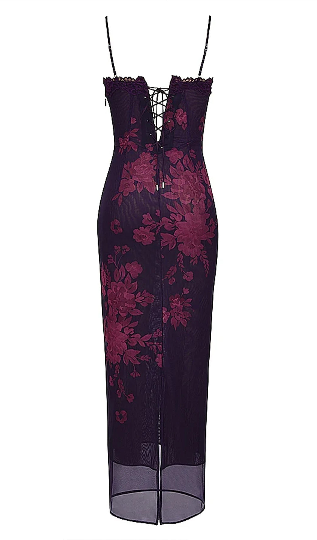 Moda Bağcıklı Dantel Çiçekli File Midi Elbise