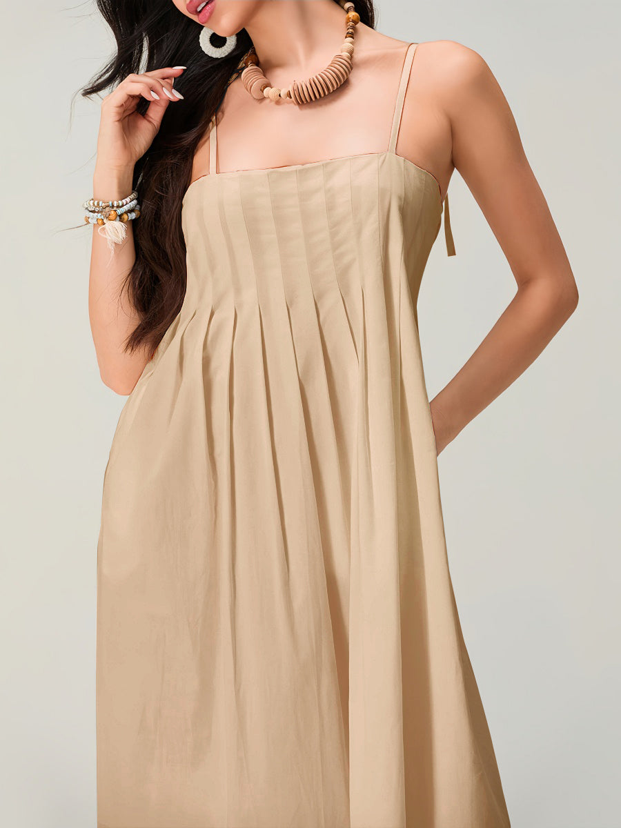 Spagetti Pileli Bol Uzun Elbise