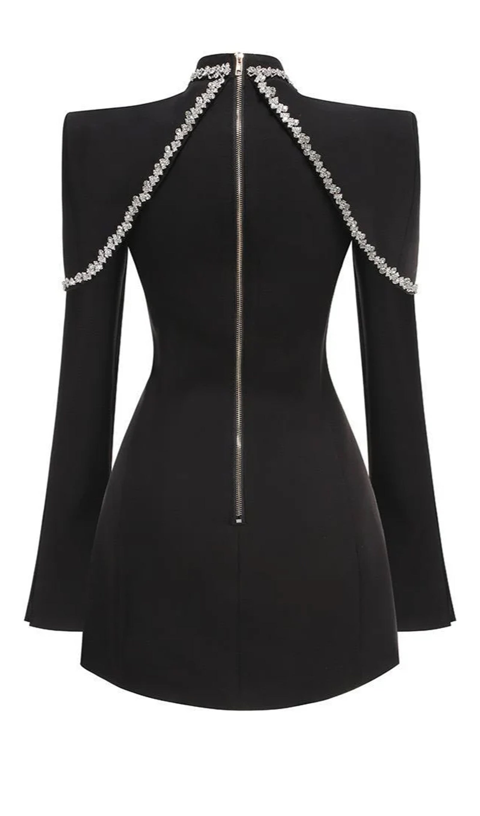 Uzun Kollu Yüksek Yaka Kristal Mini Elbise