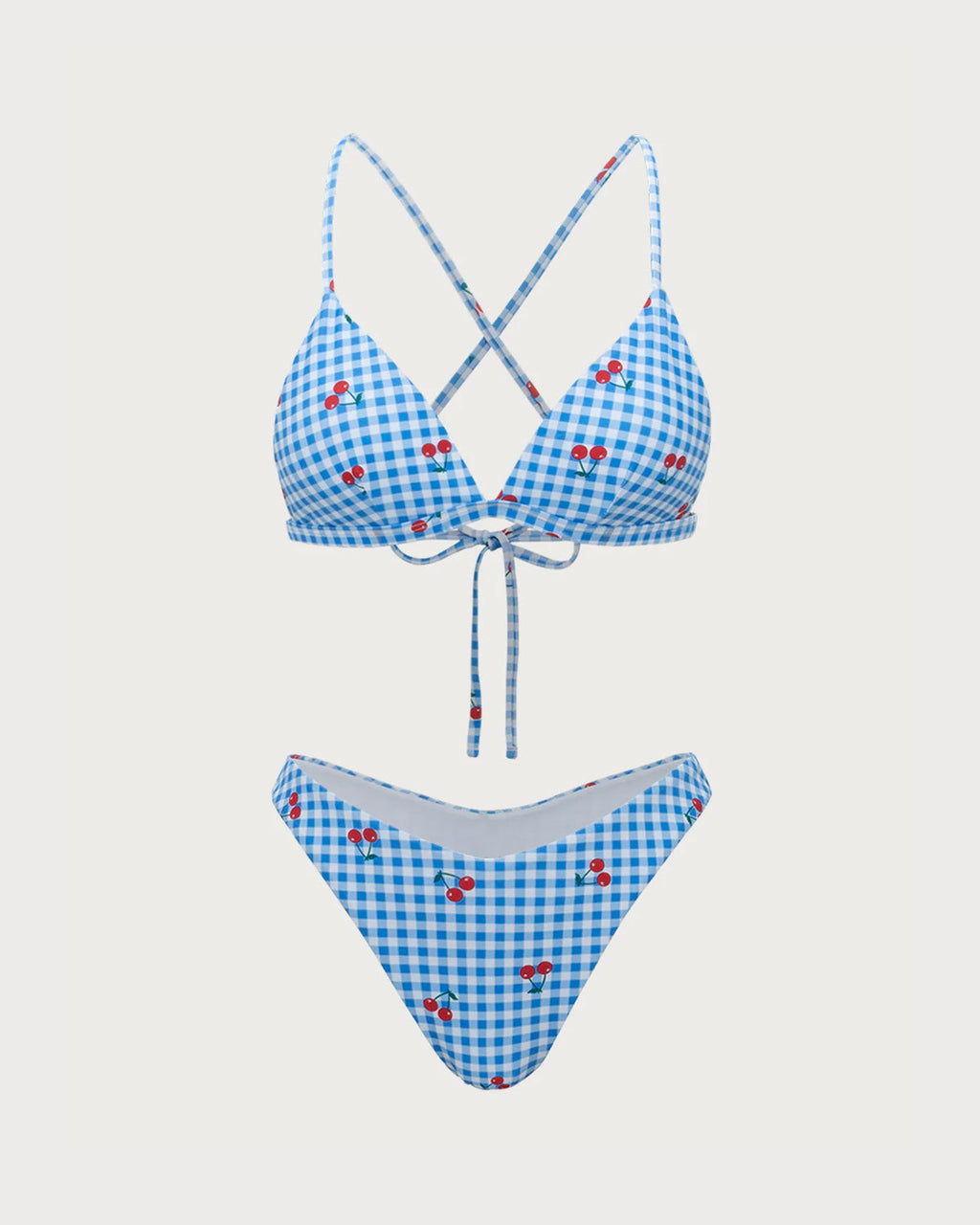 Mavi Ekose Kiraz Halter Bikini Takımı