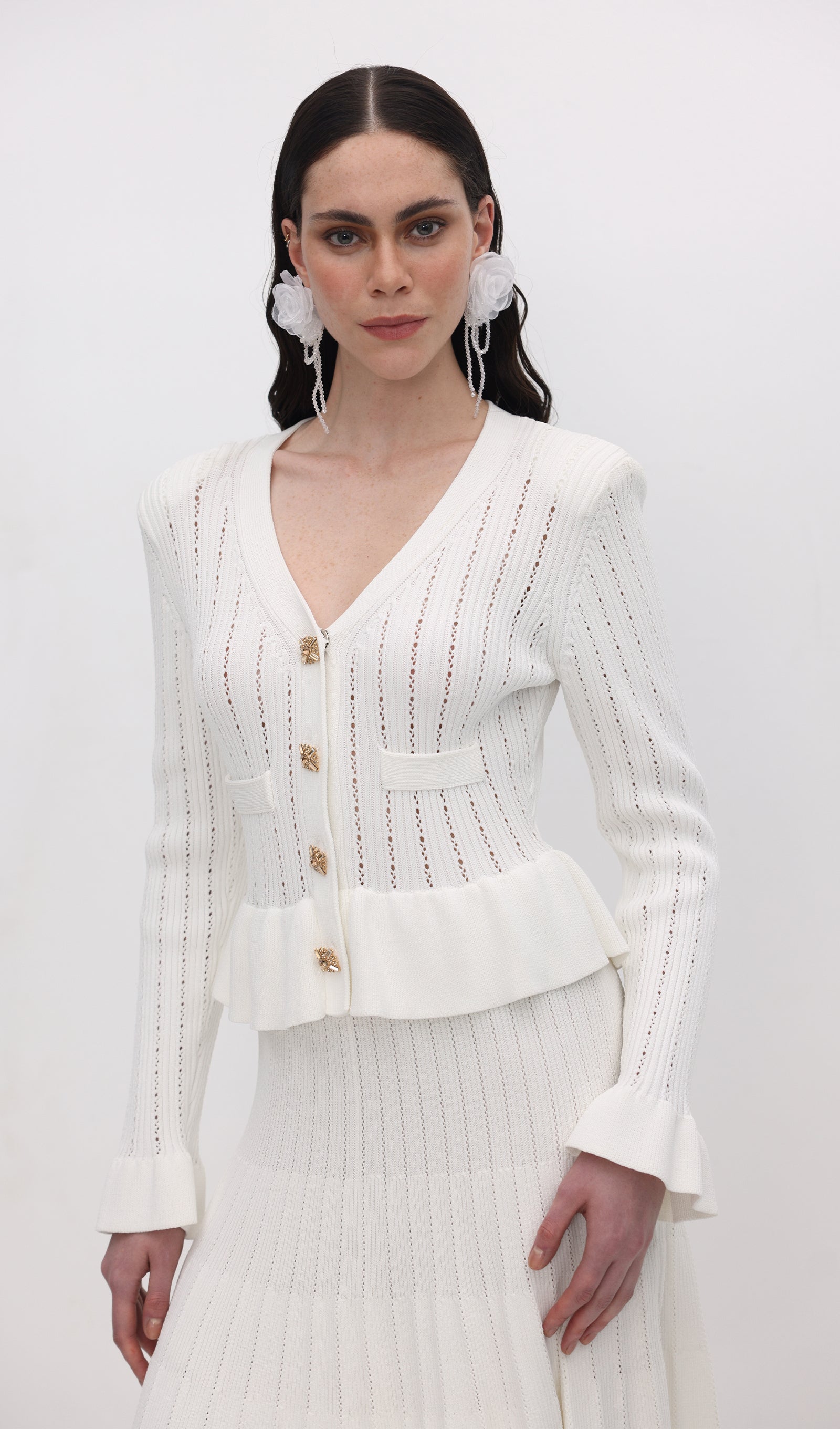 İçi Boş Volanlı Örgü Mini Elbise