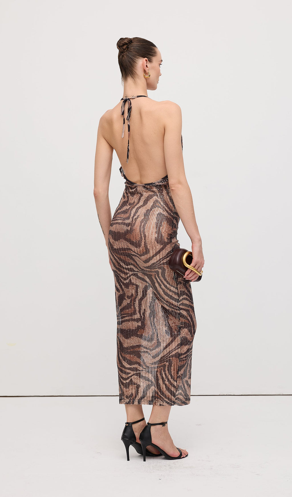 Halter Taşlı Uzun Elbise