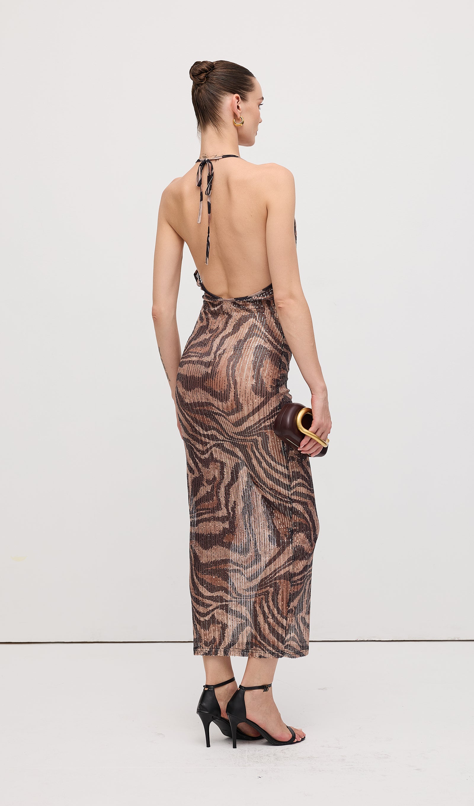 Halter Taşlı Uzun Elbise