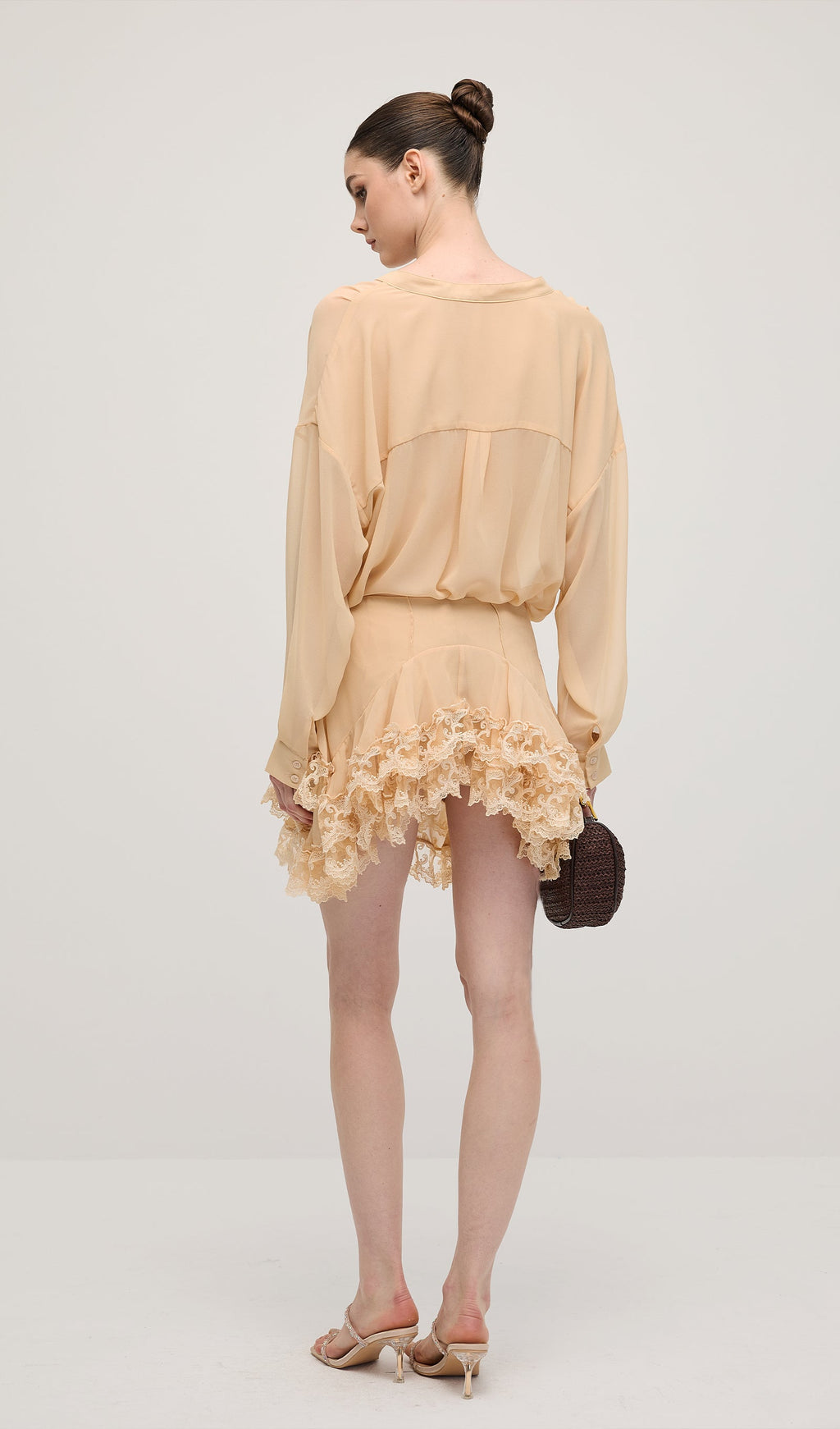 Uzun Kollu Katlı Mini Elbise