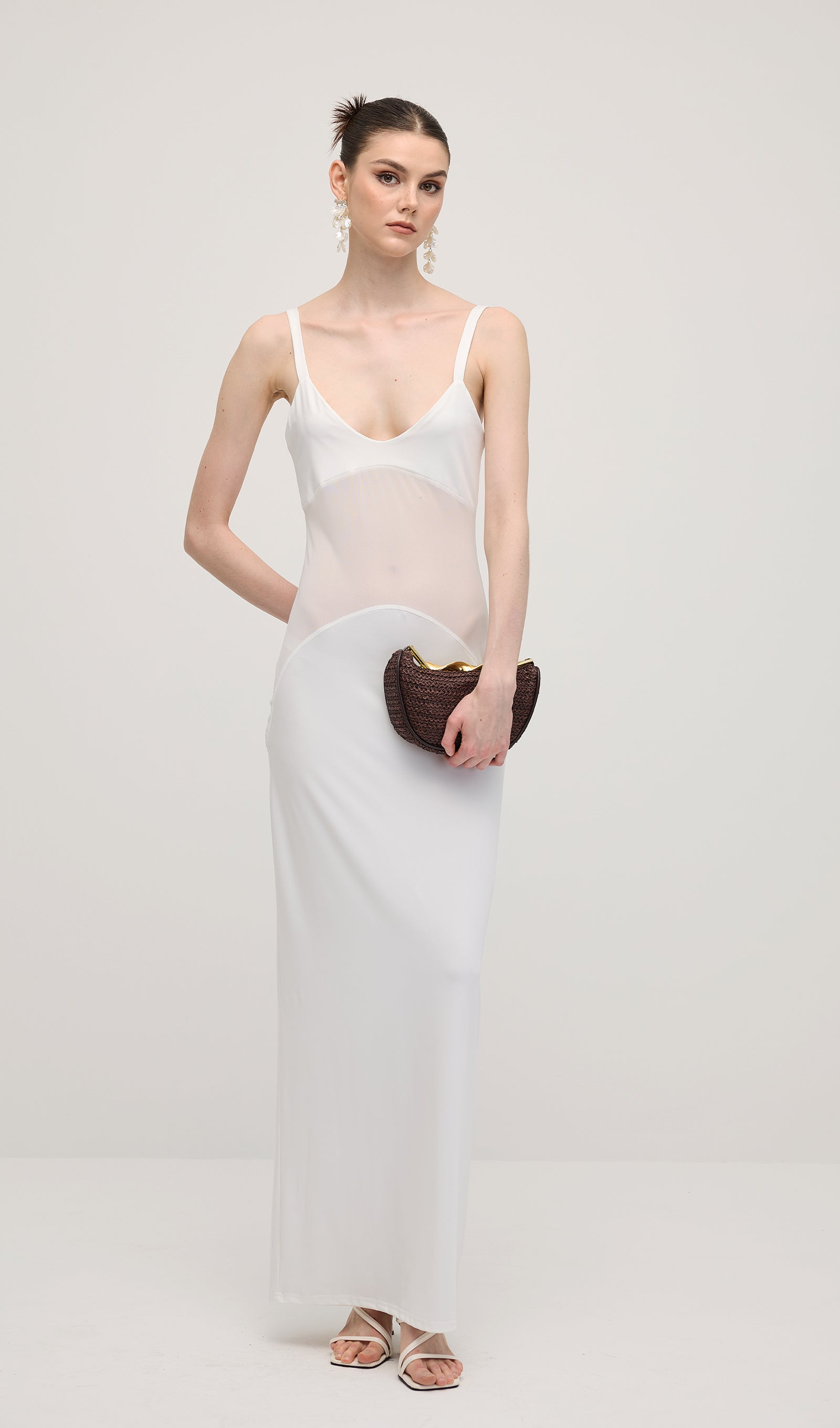 Şeffaf Örgü Kavisli Uzun Elbise