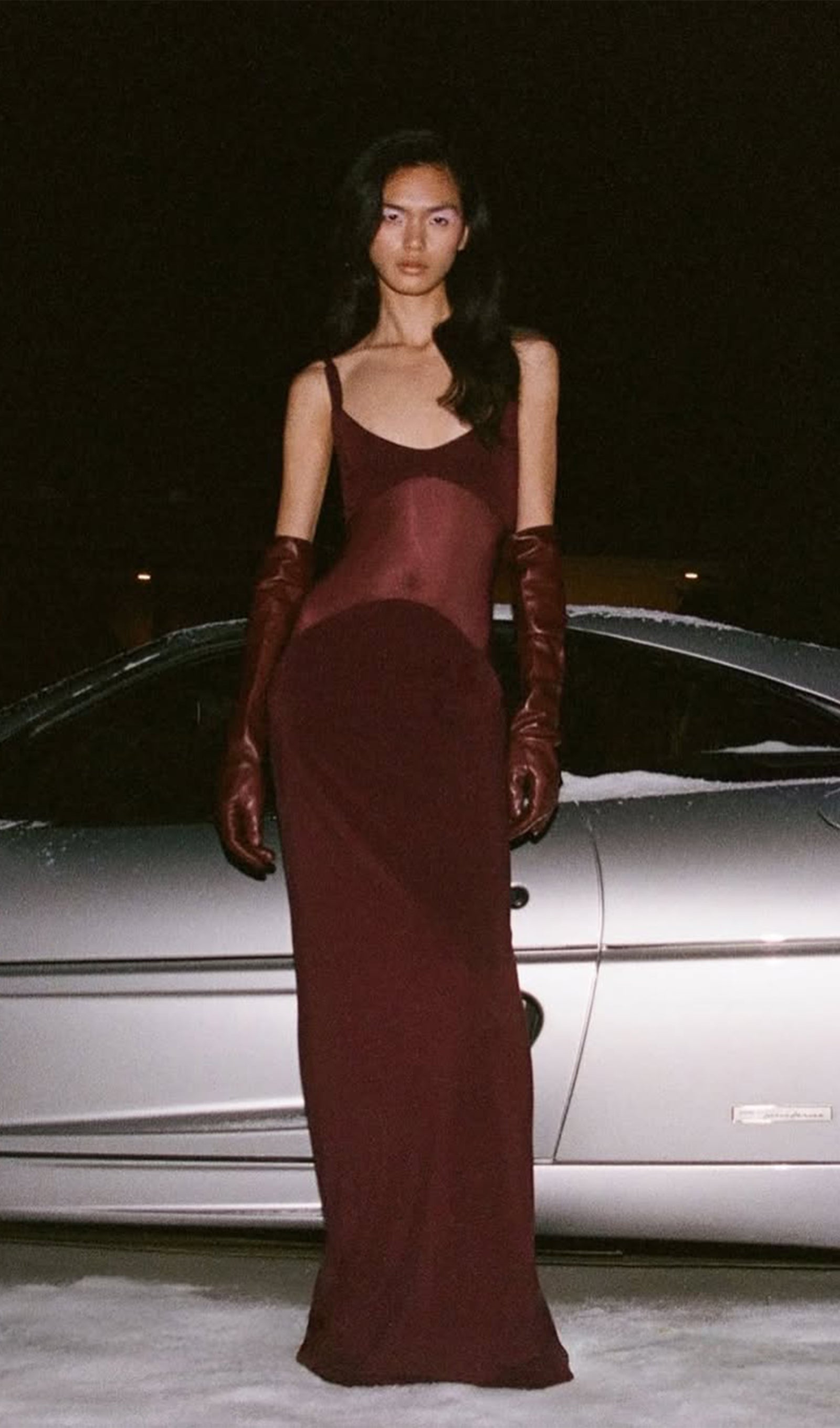 Şeffaf Örgü Kavisli Uzun Elbise