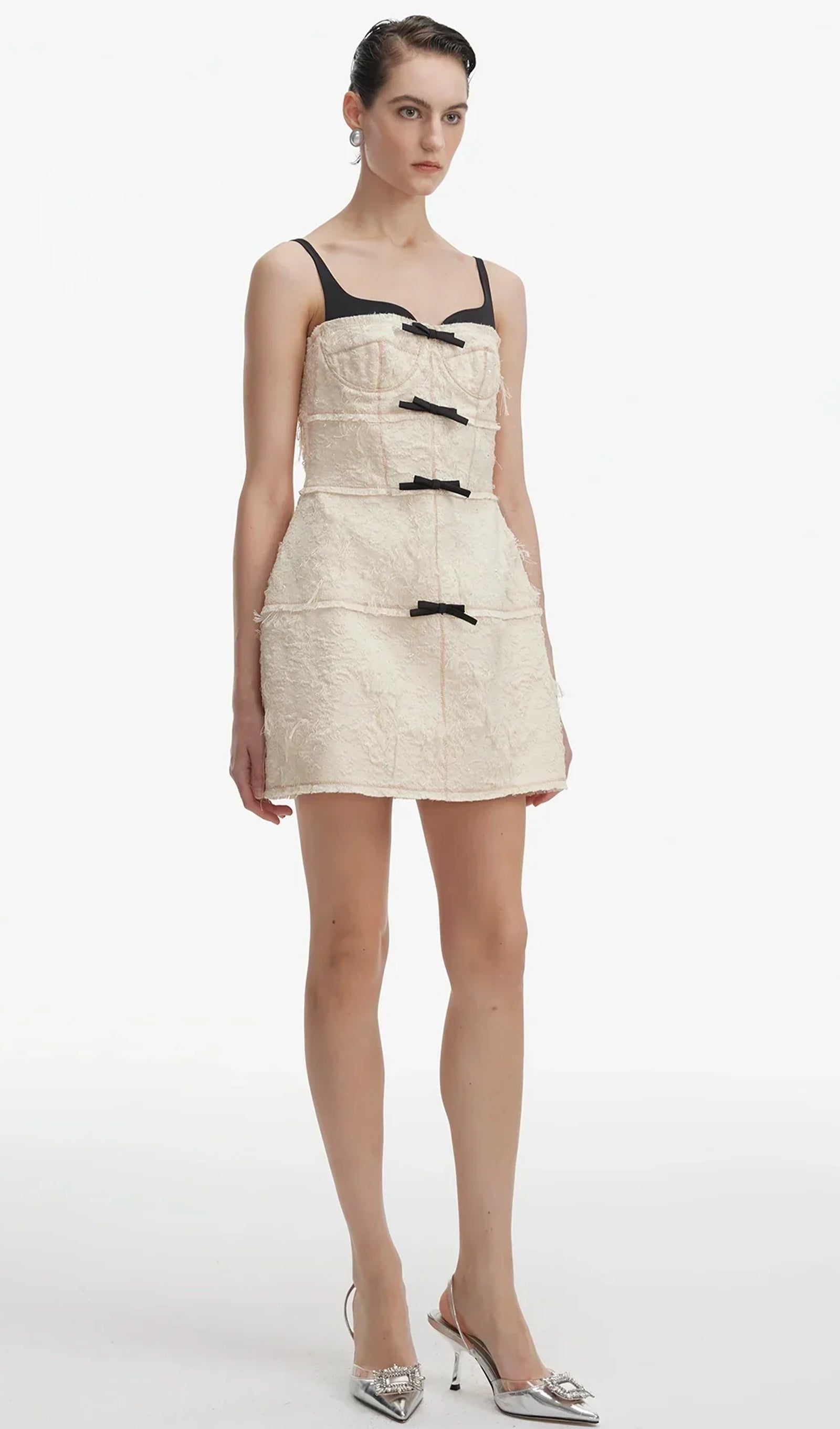 Tüylü Siyah/Beyaz Mini Elbise