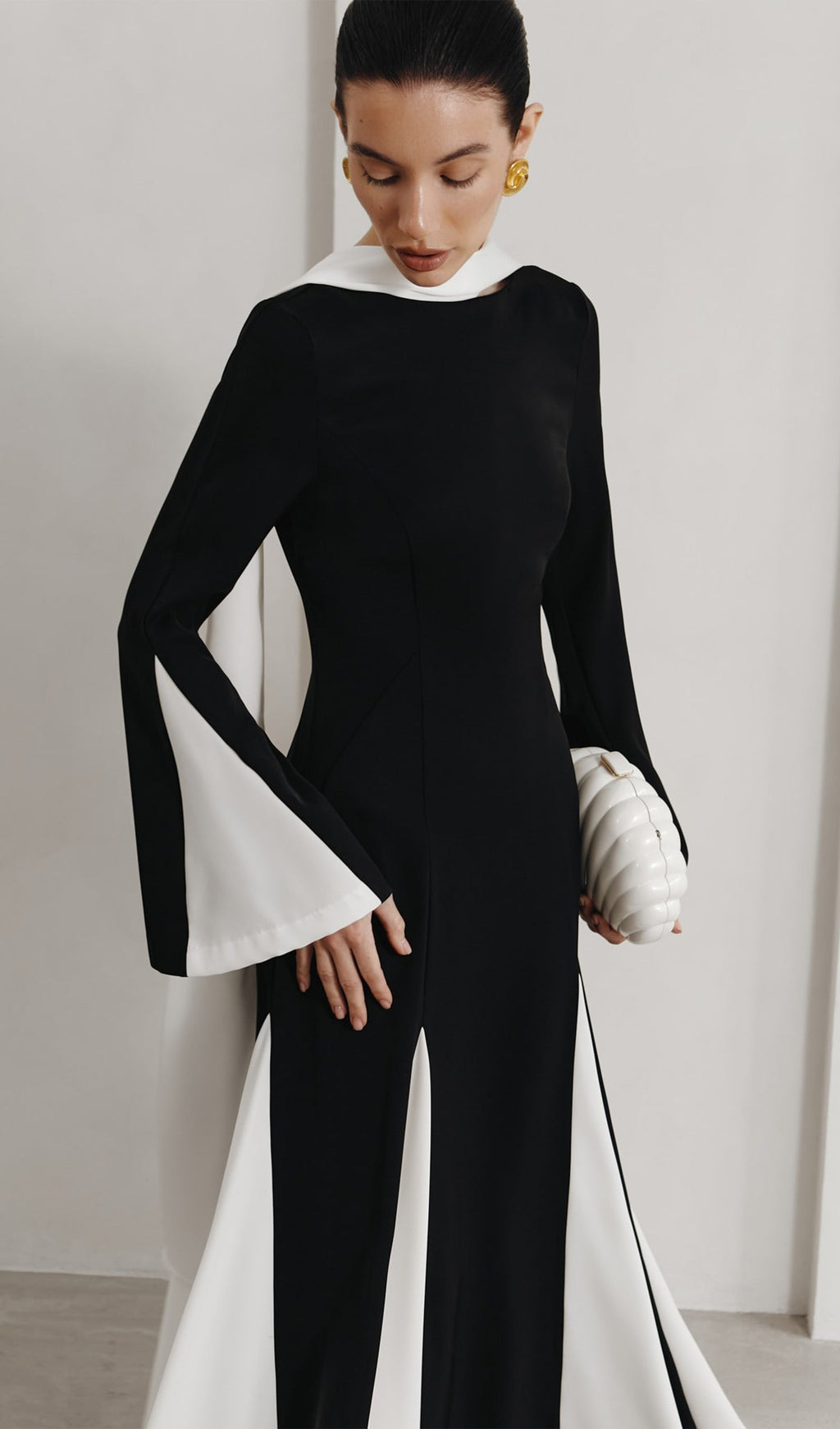 Örme Üçgen Ek Parçalı Uzun Elbise