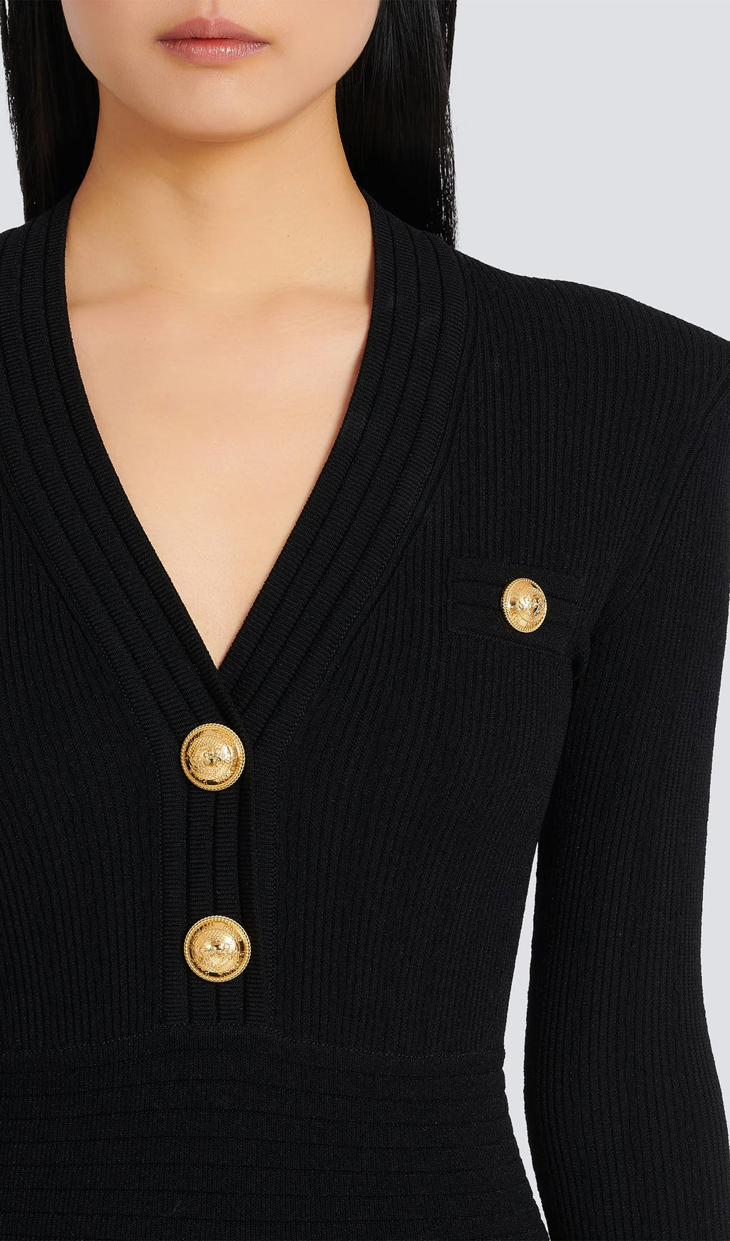 V Yakalı Örme Mini Elbise