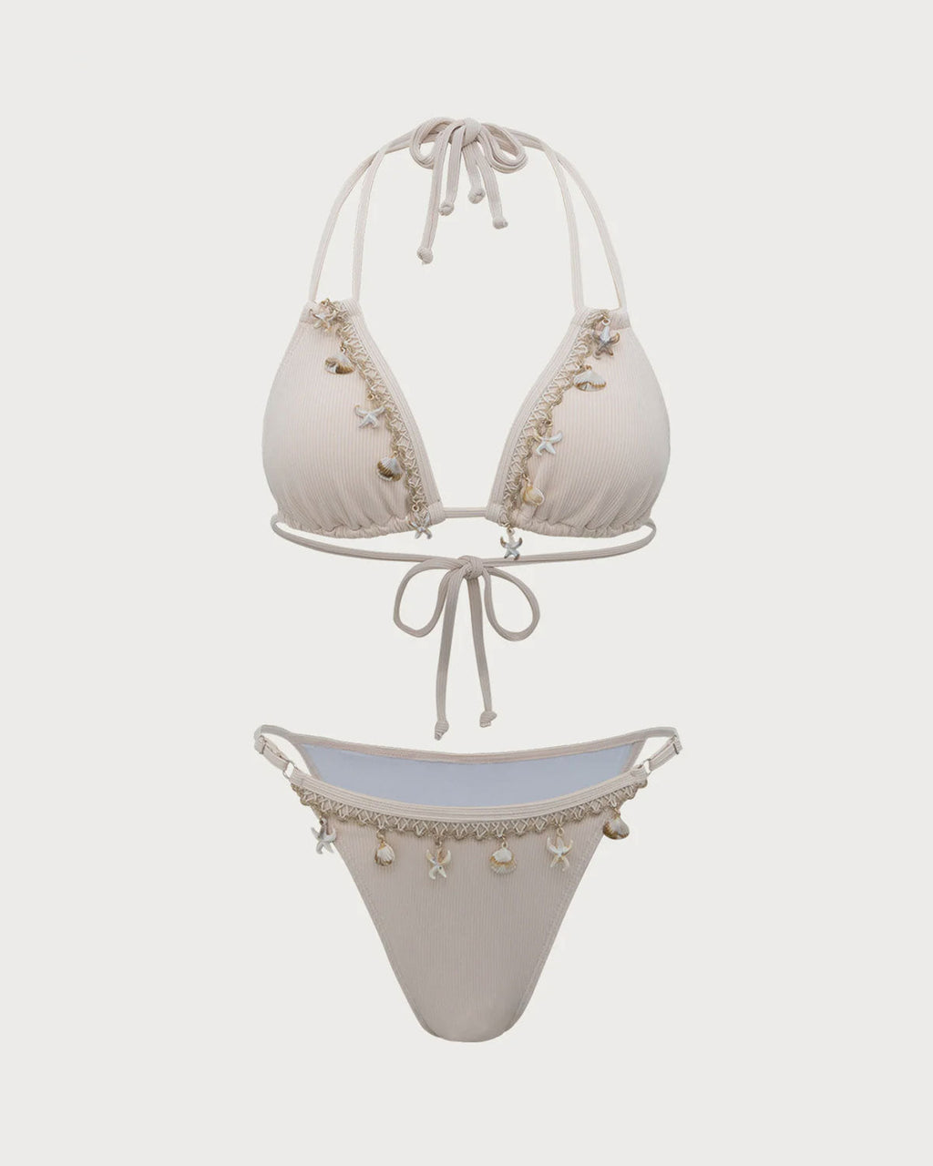 Beyaz Deniz Kabuğu İşlemeli Bikini Takımı