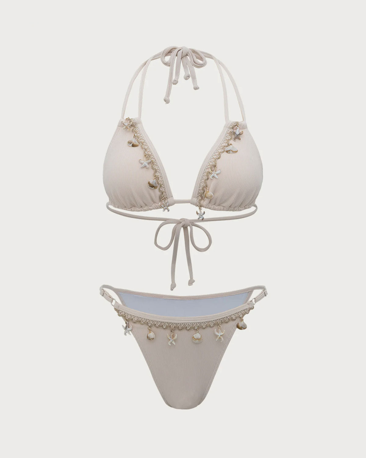 Beyaz Deniz Kabuğu İşlemeli Bikini Takımı