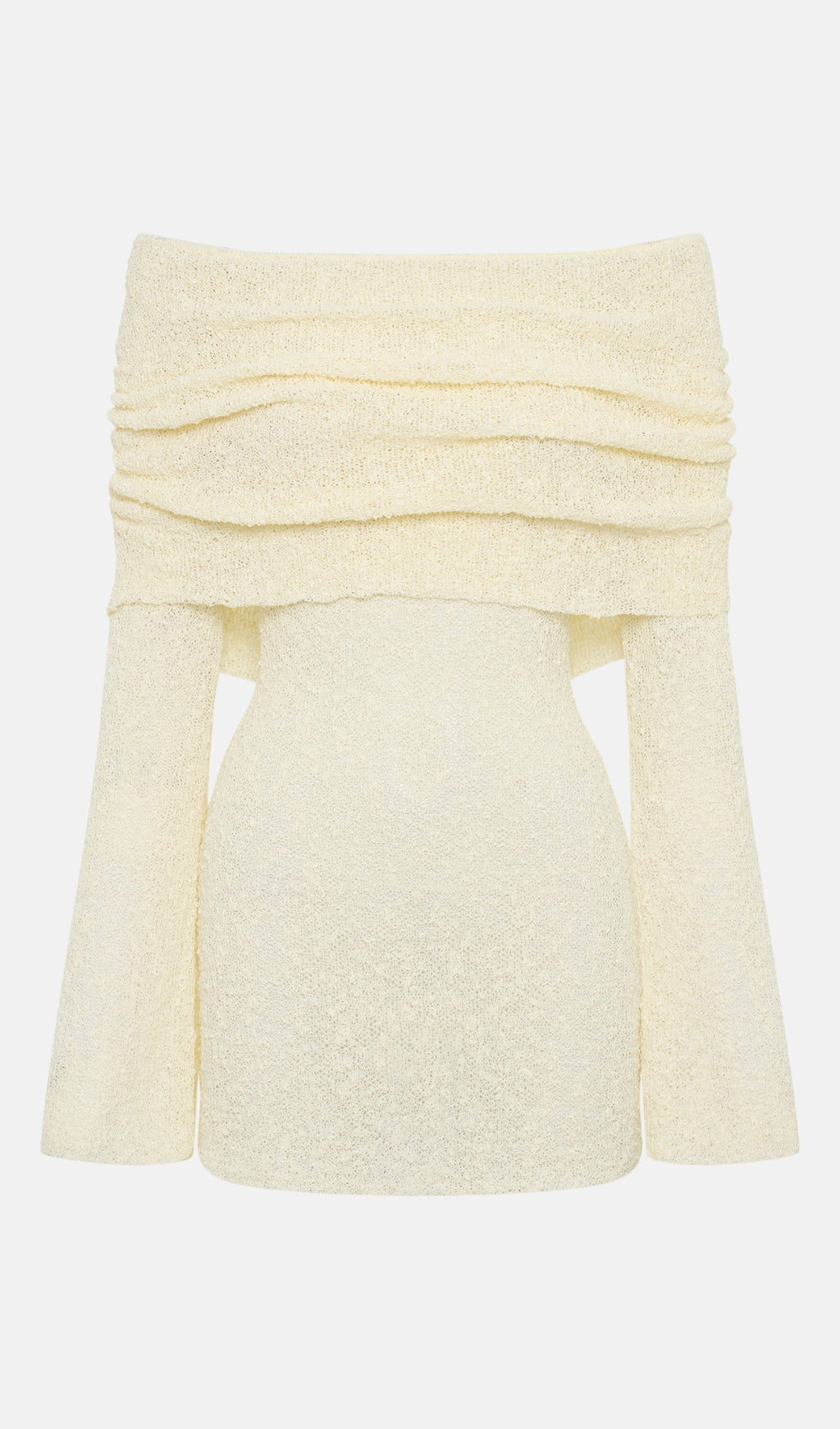 Omuz Açık Fildişi Bukle Örgü Mini Elbise