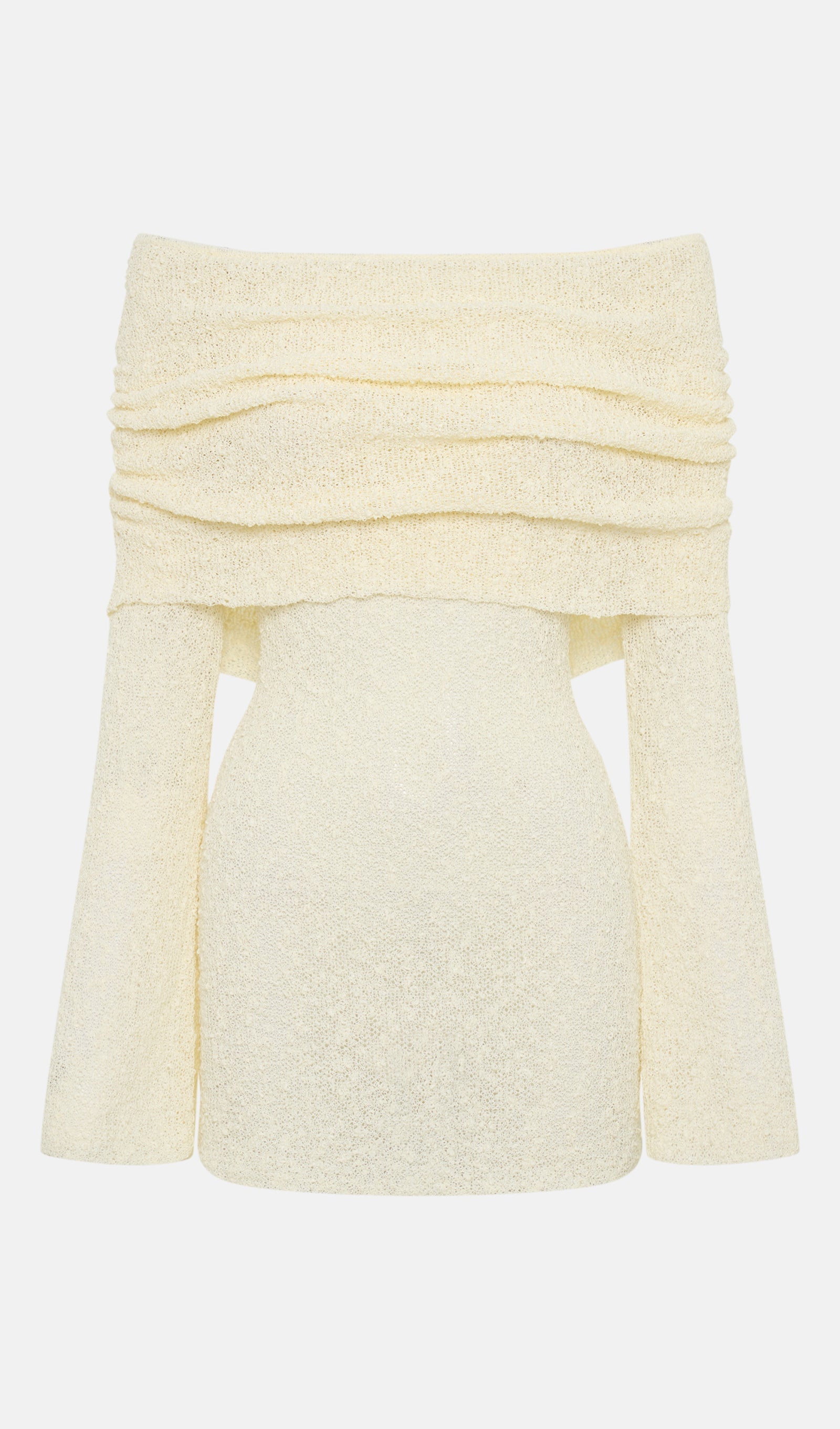 Omuz Açık Fildişi Bukle Örgü Mini Elbise