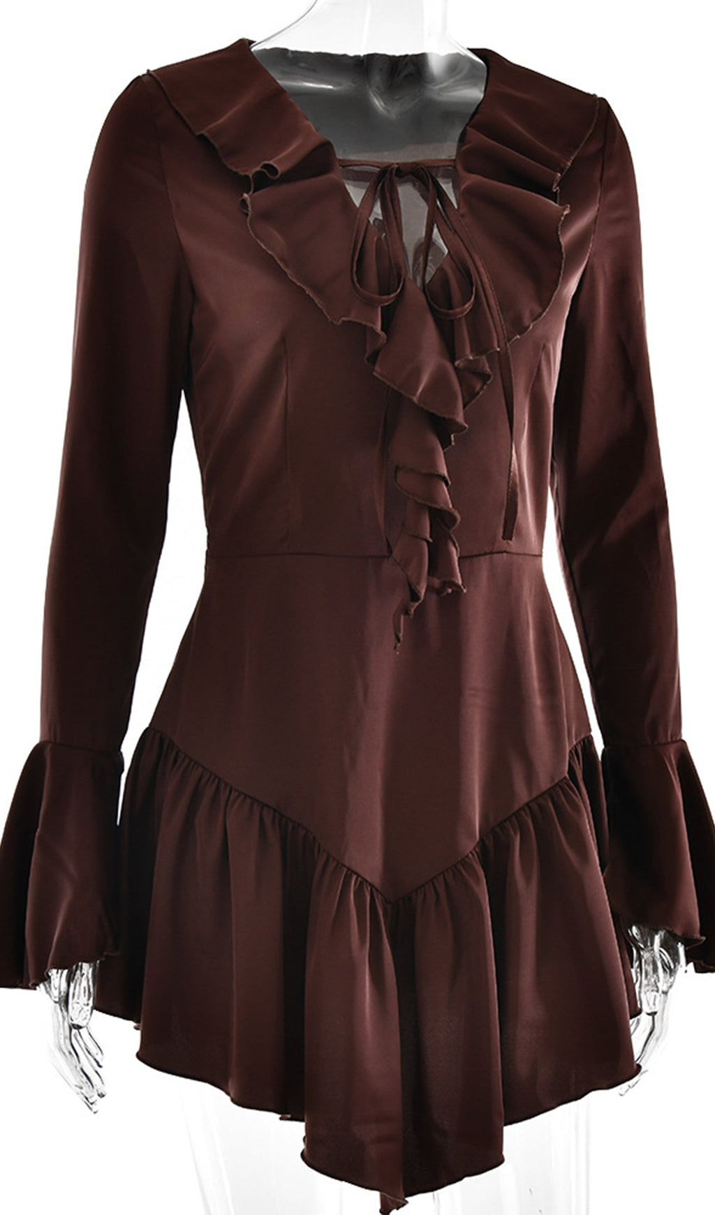 Fırfırlı Saten Mini Elbise