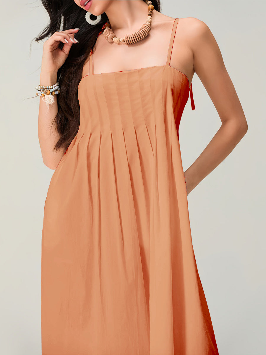 Spagetti Pileli Bol Uzun Elbise