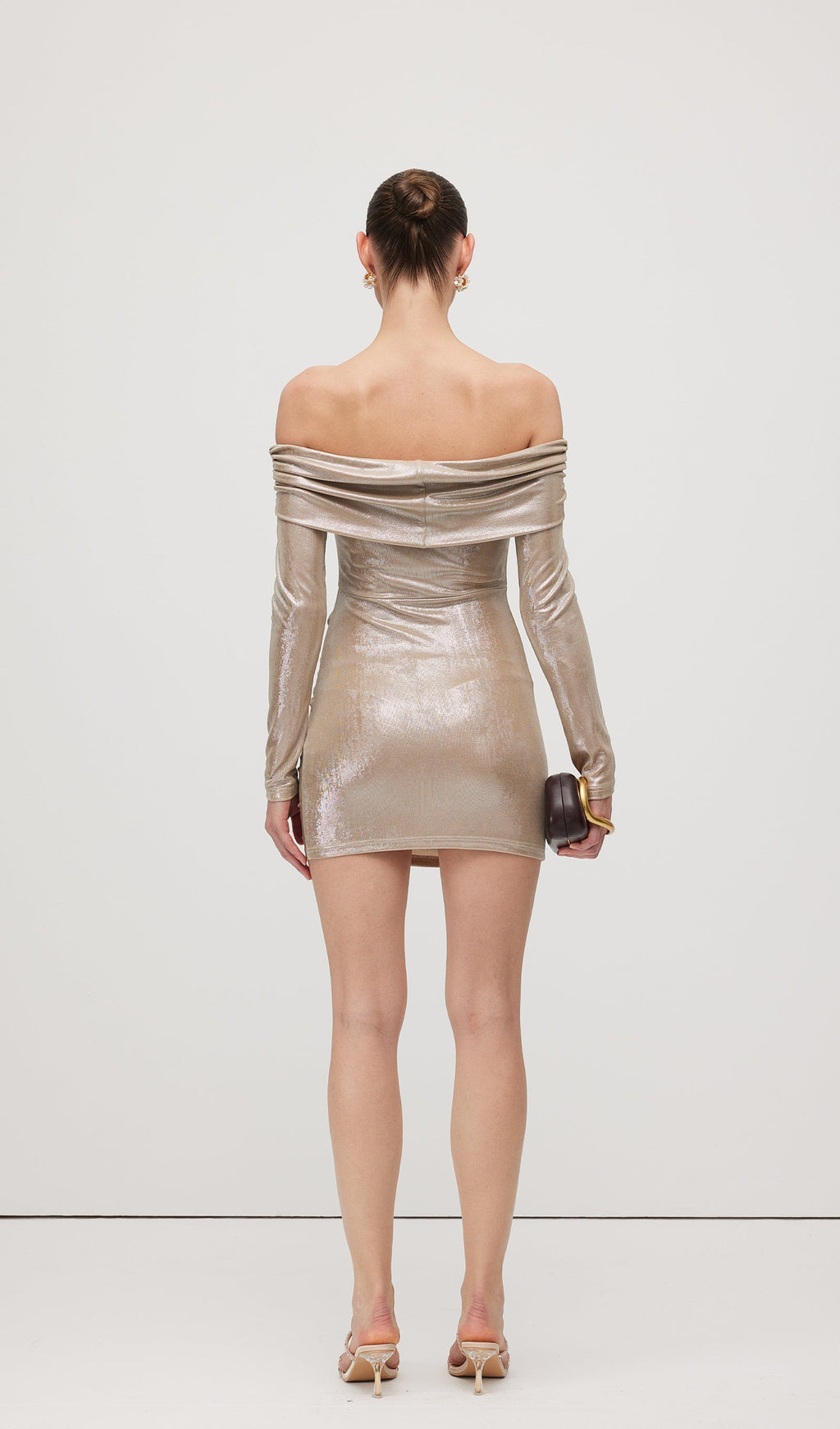 Omuz Açık Uzun Kollu Mini Elbise