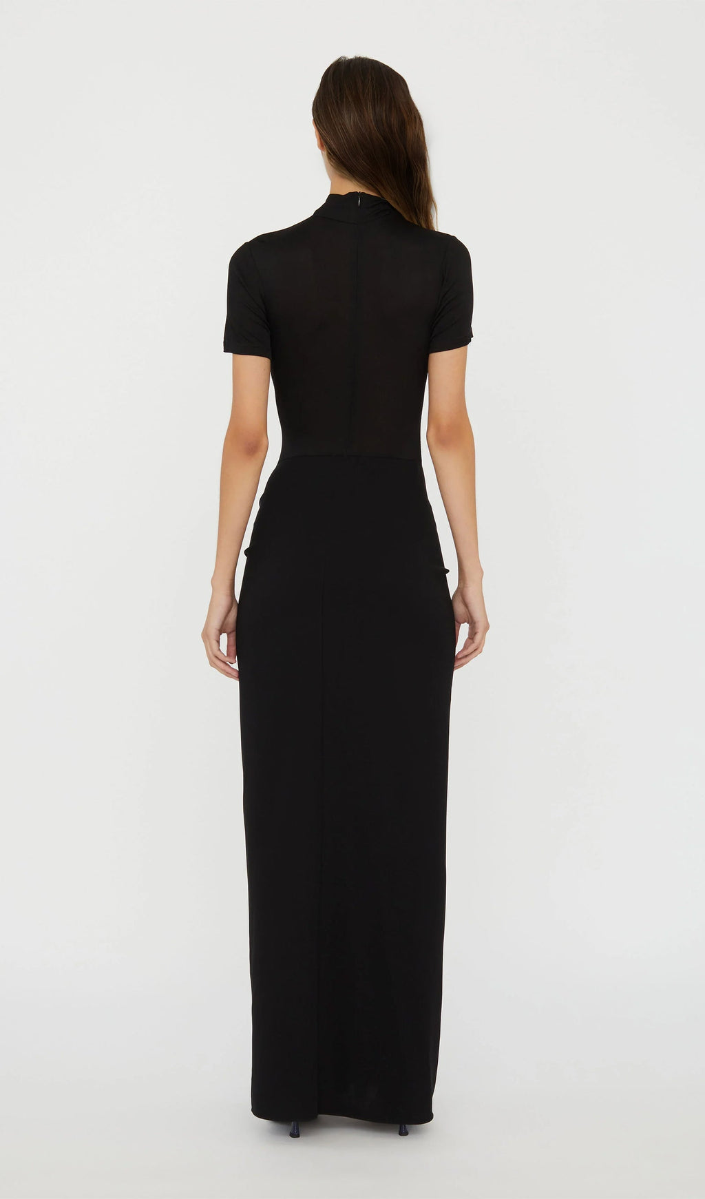 Siyah Füzyon Büzgülü Uzun Elbise