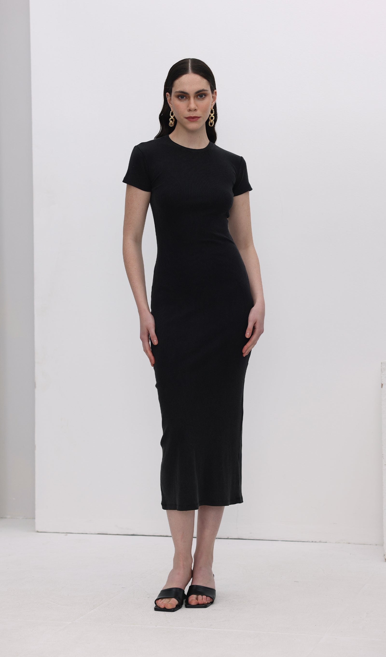 Jersey Vücuda Oturan Midi Elbise