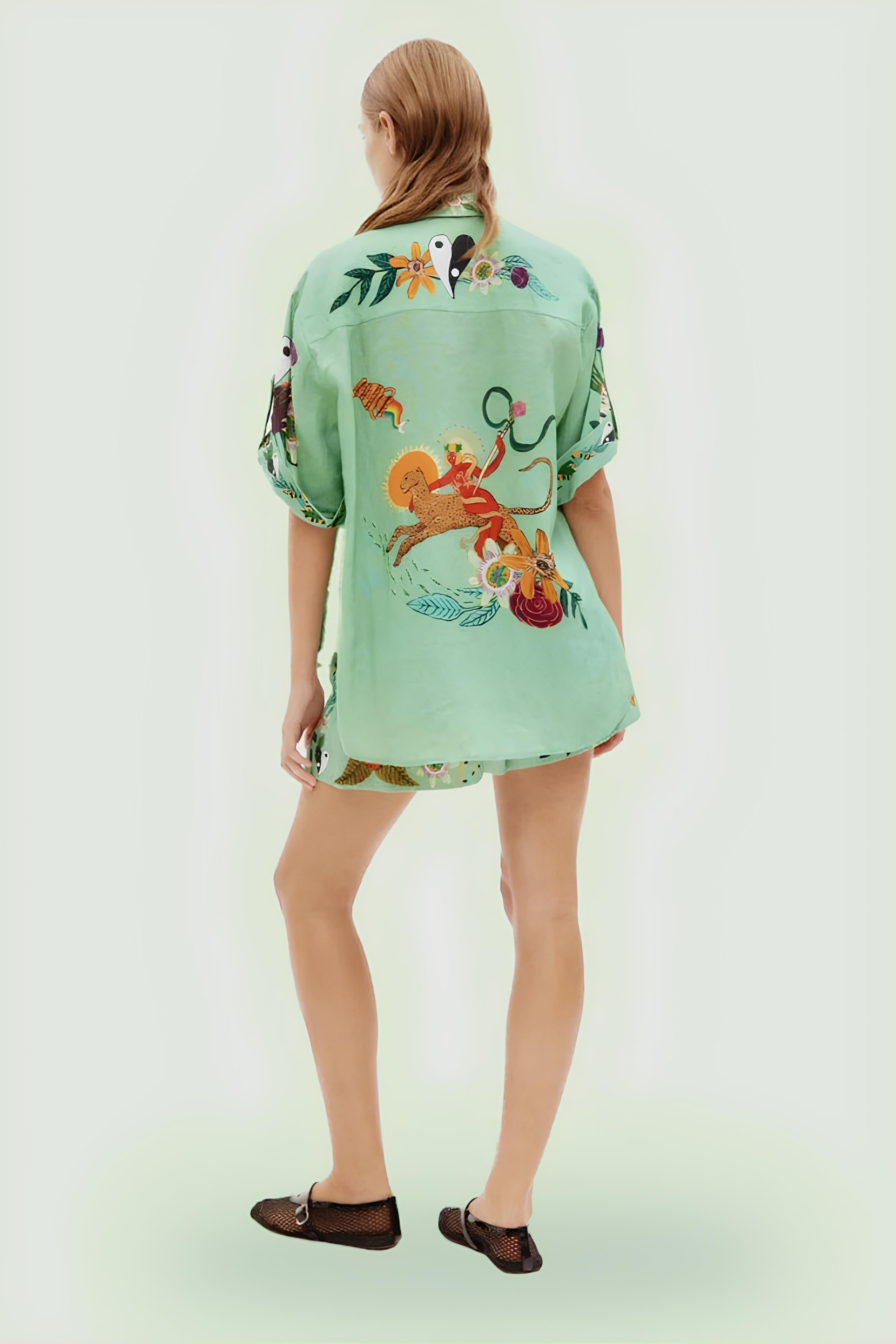 Etnik Desenli Gömlek Şort Takımı