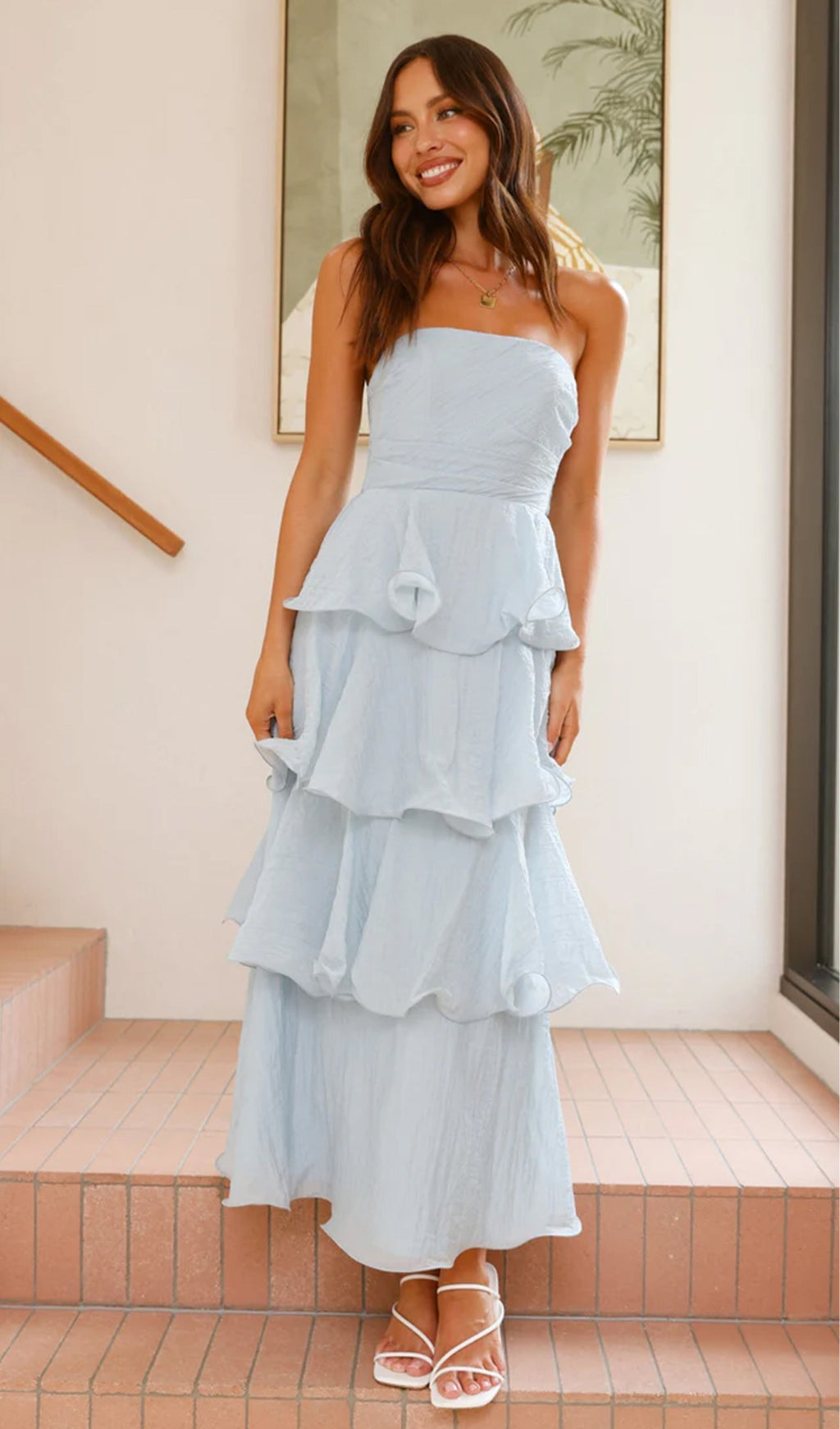 Askısız Katmanlı Midi Elbise