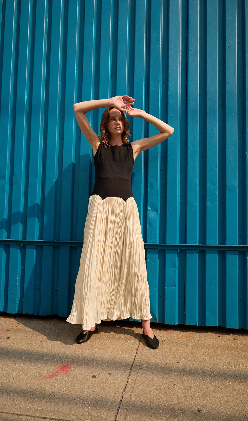 Pileli Keten Midi Elbise