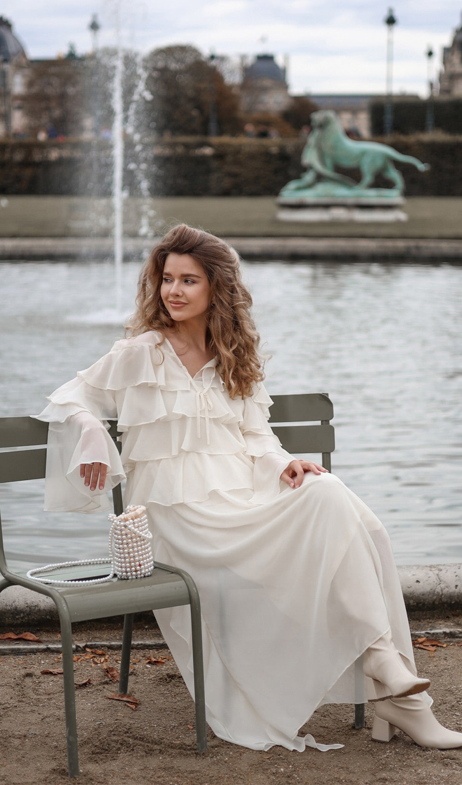 Volanlı Düz Uzun Elbise