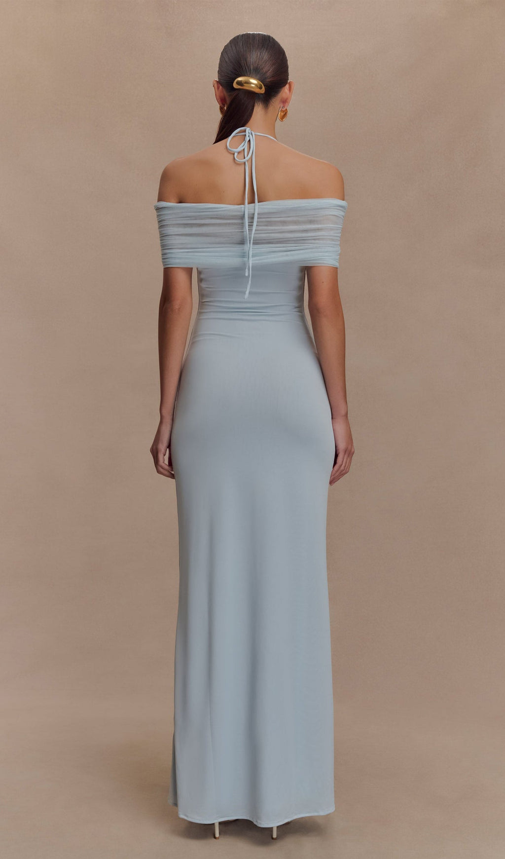 Bebek Mavisi File Ve Slinky Askılı Uzun Elbise