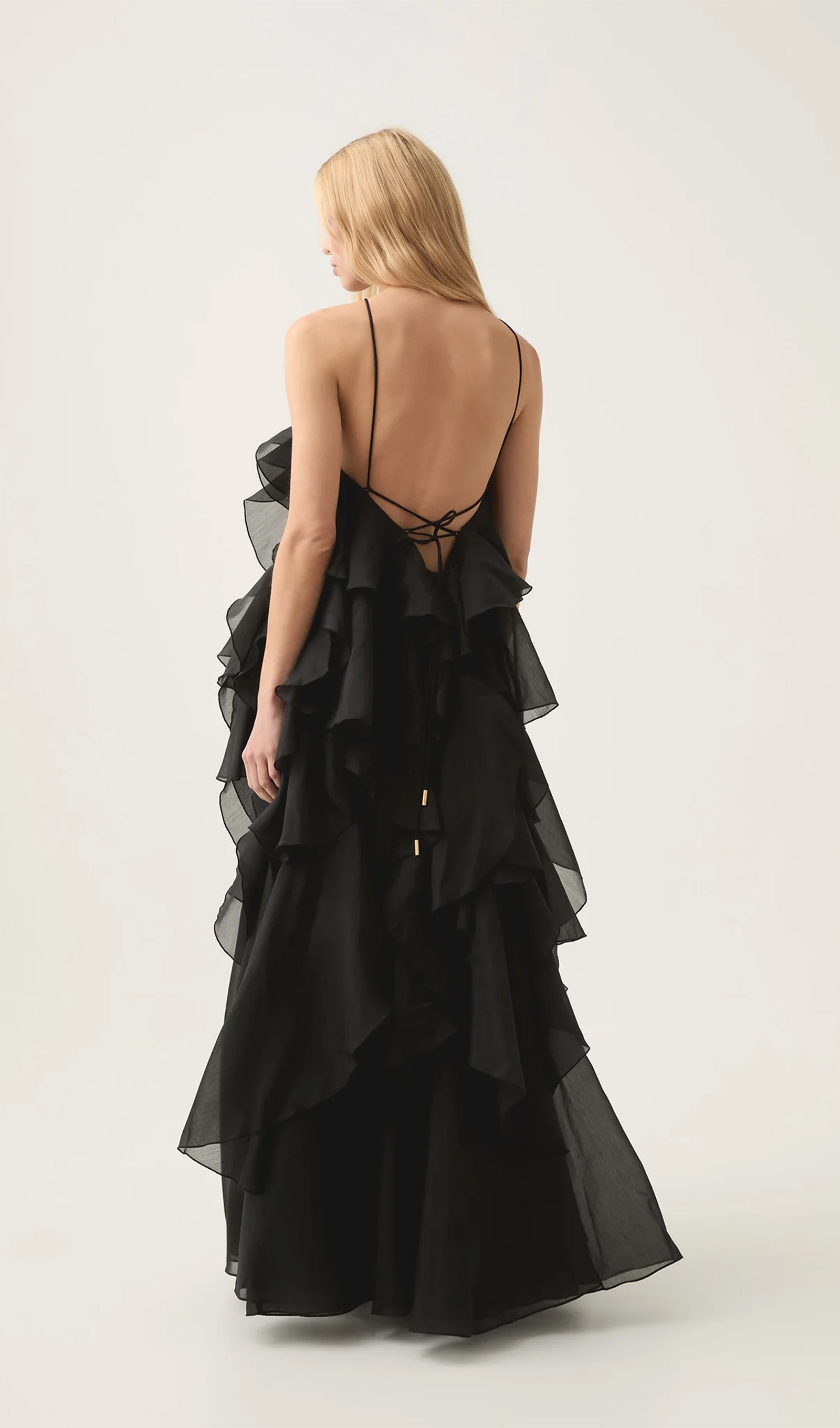 Askılı Katmanlı Uzun Elbise