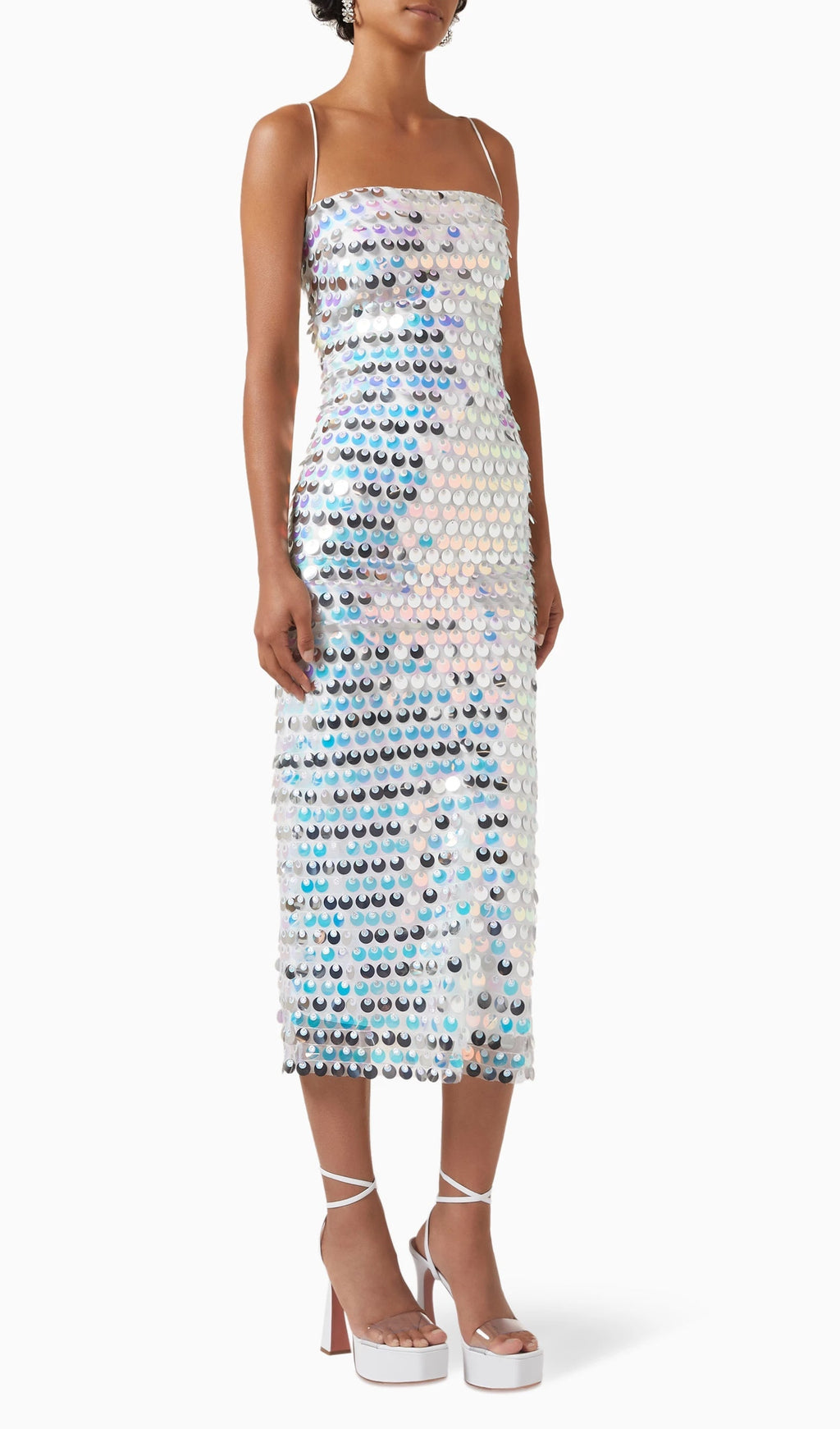 Dairesel Payetli Midi Elbise - Gümüş