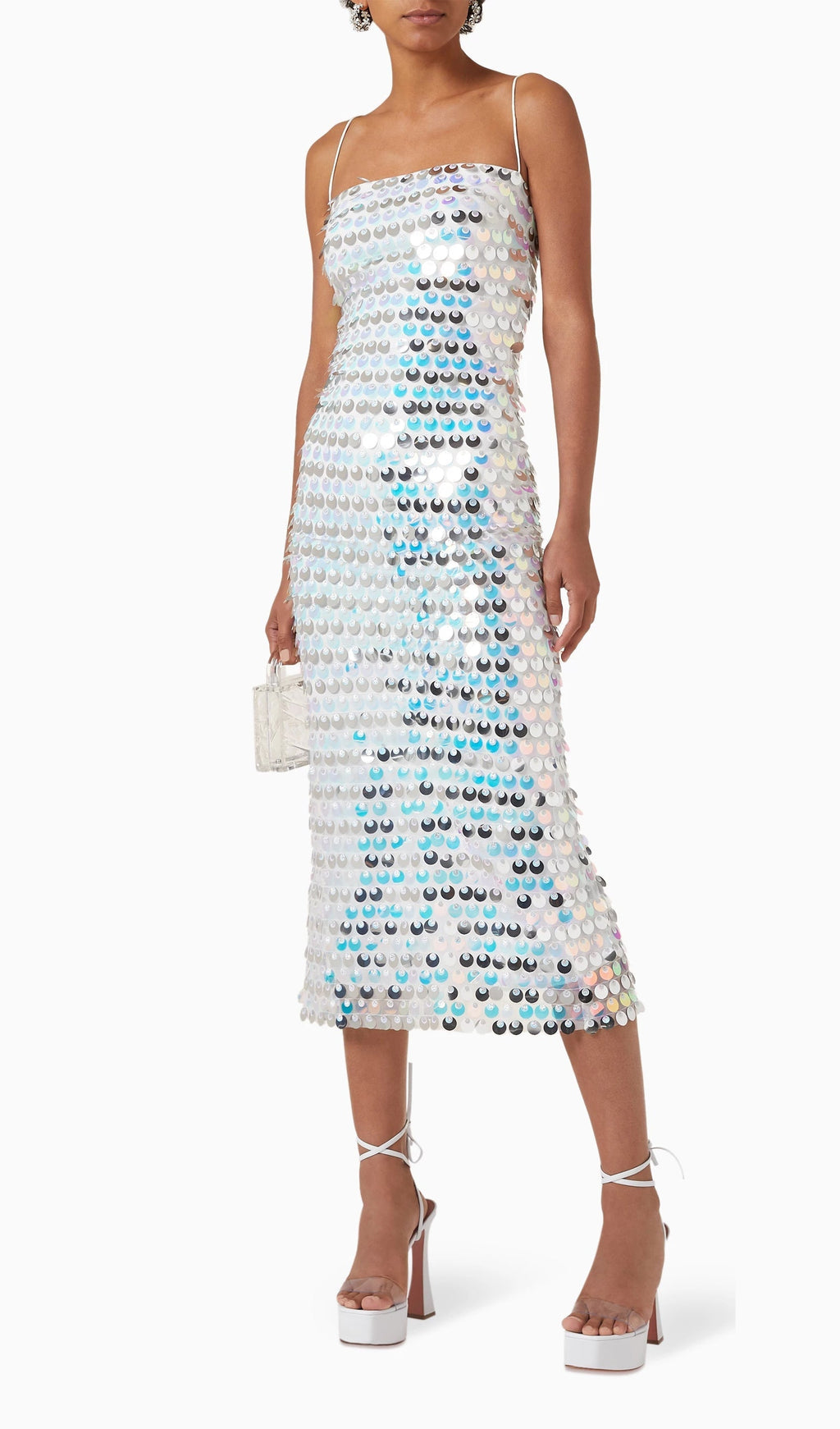 Dairesel Payetli Midi Elbise - Gümüş