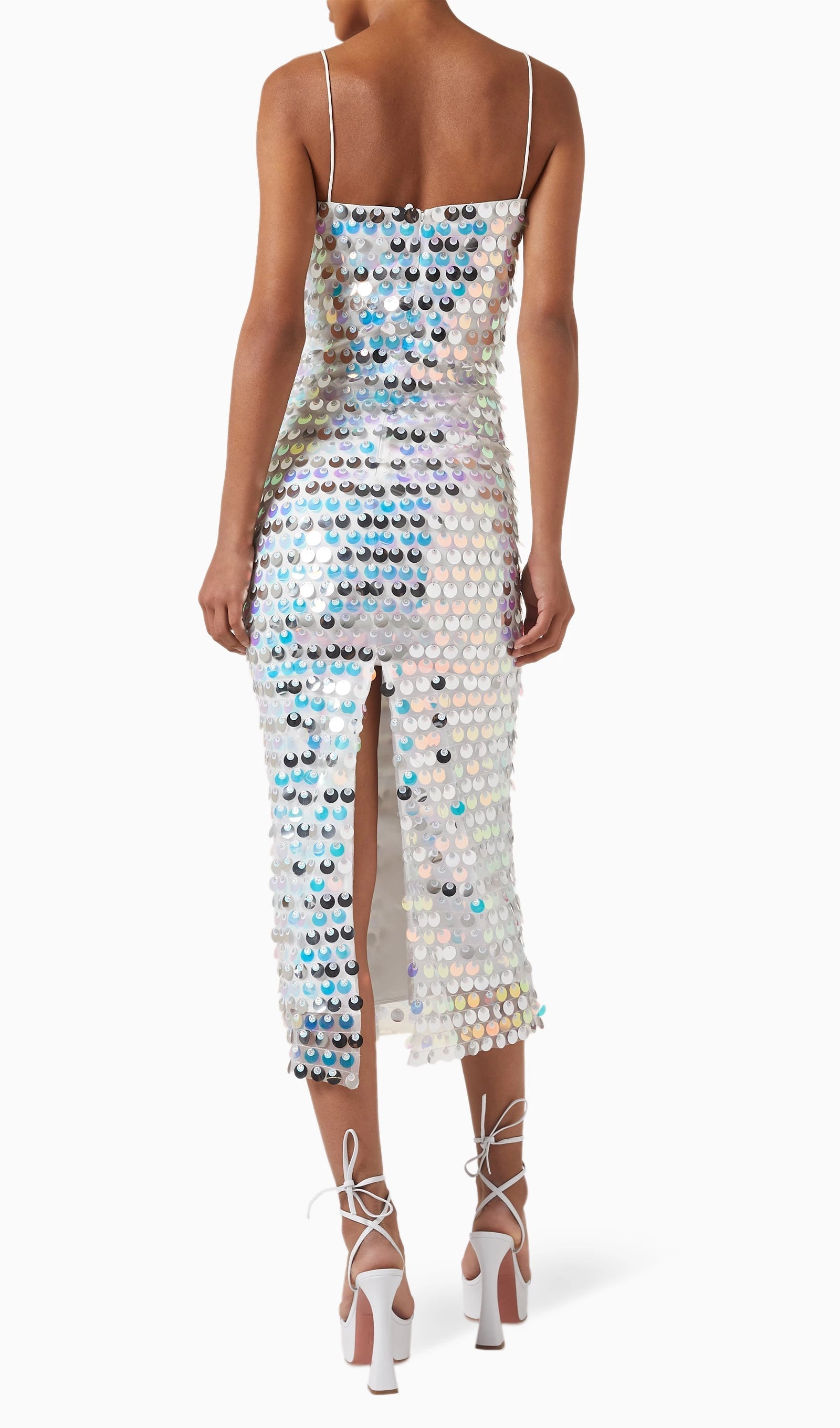 Dairesel Payetli Midi Elbise - Gümüş