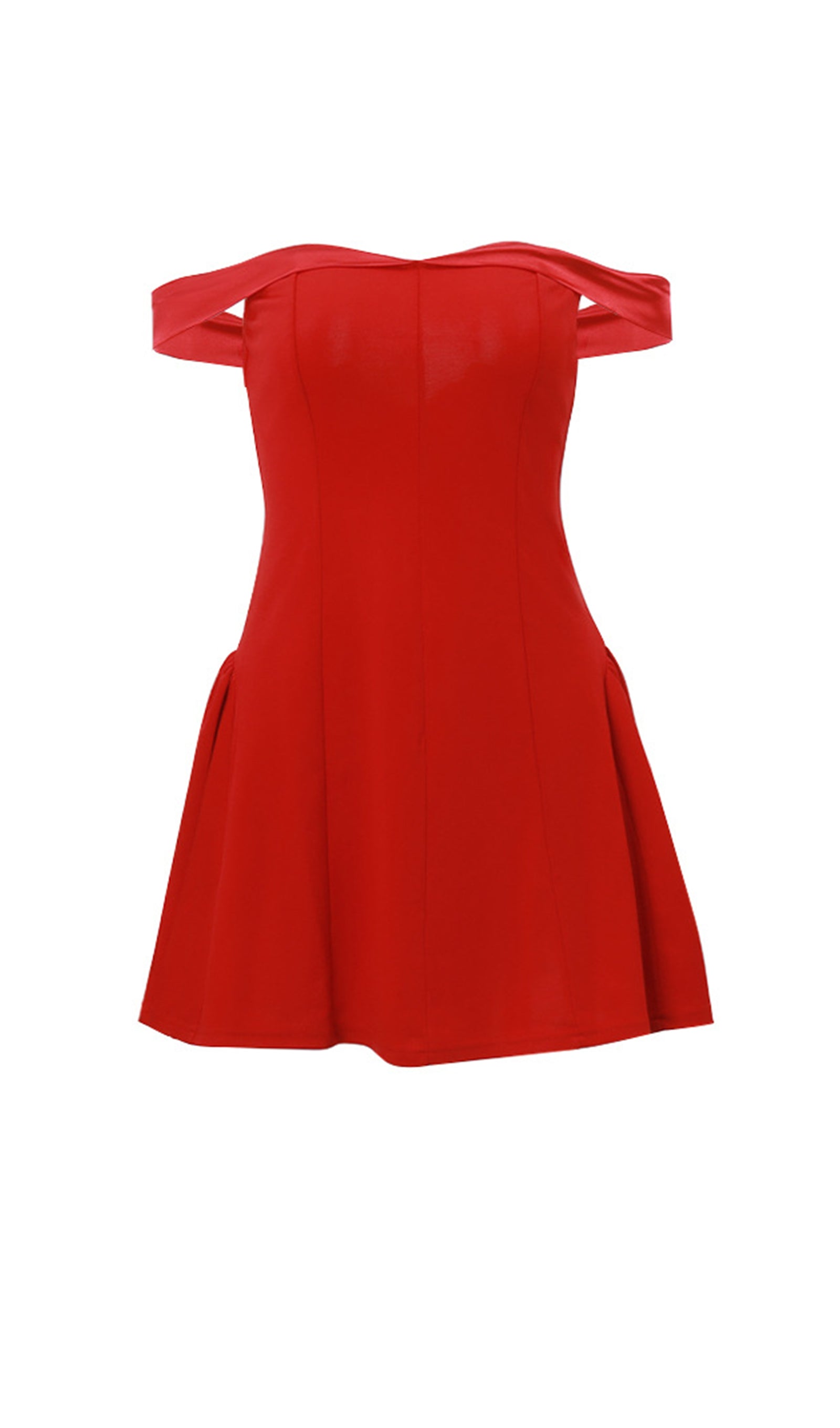 Trend Omuz Açık Volanlı Etek Mini Elbise - Kırmızı