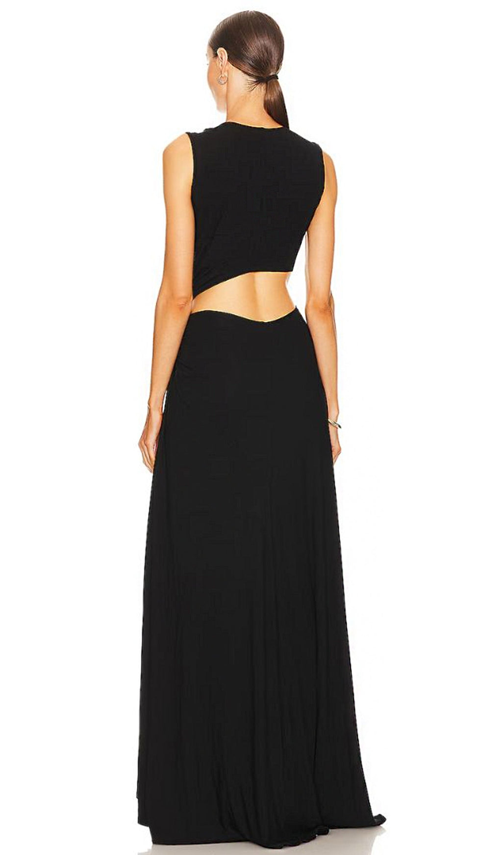 Tek Omuzlu Kesik Uzun Elbise - Siyah