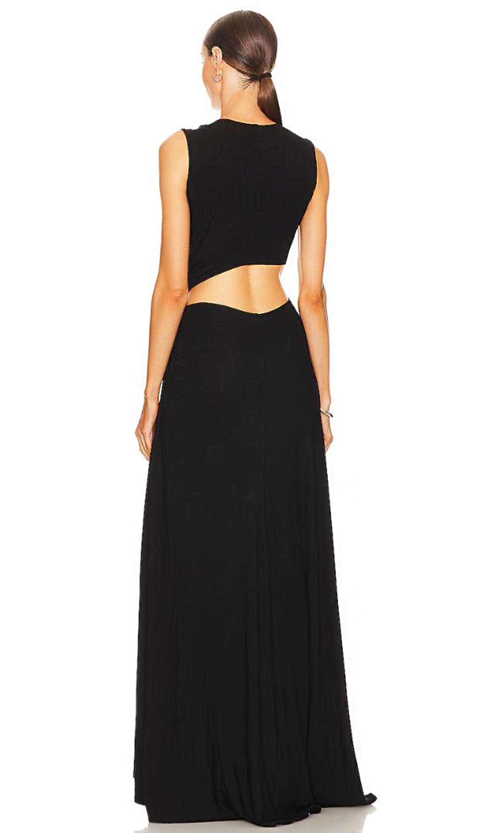 Tek Omuzlu Kesik Uzun Elbise - Siyah