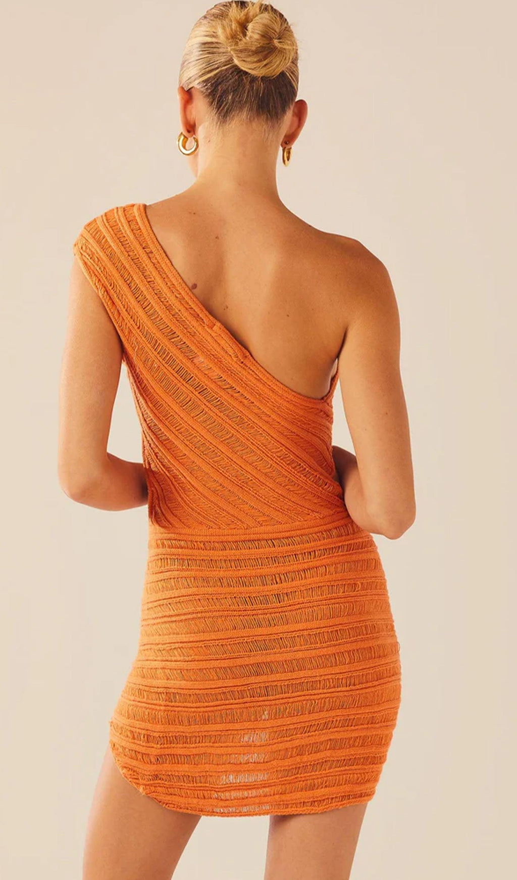 Ladder Hollow Örgü Mini Elbise-Turuncu
