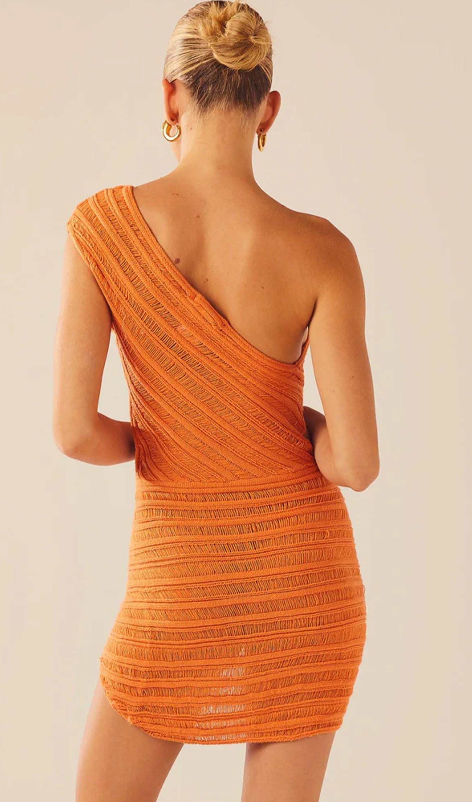 Ladder Hollow Örgü Mini Elbise-Turuncu