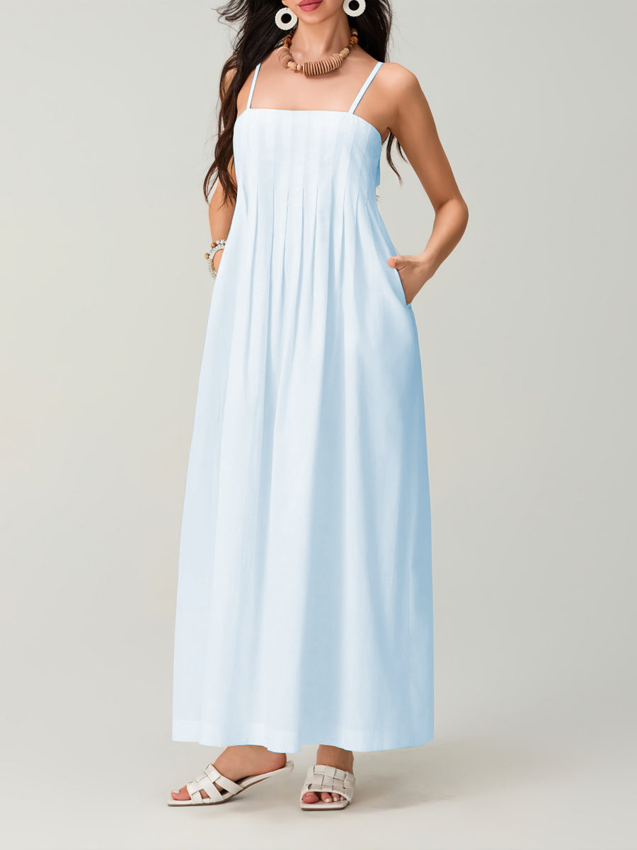 Spagetti Pileli Bol Uzun Elbise