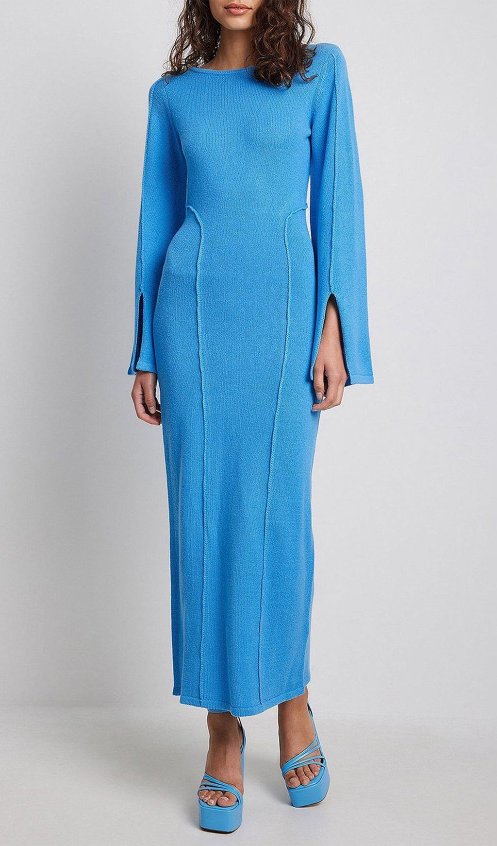 Mavi Sahil Cazibesi Midi Elbise