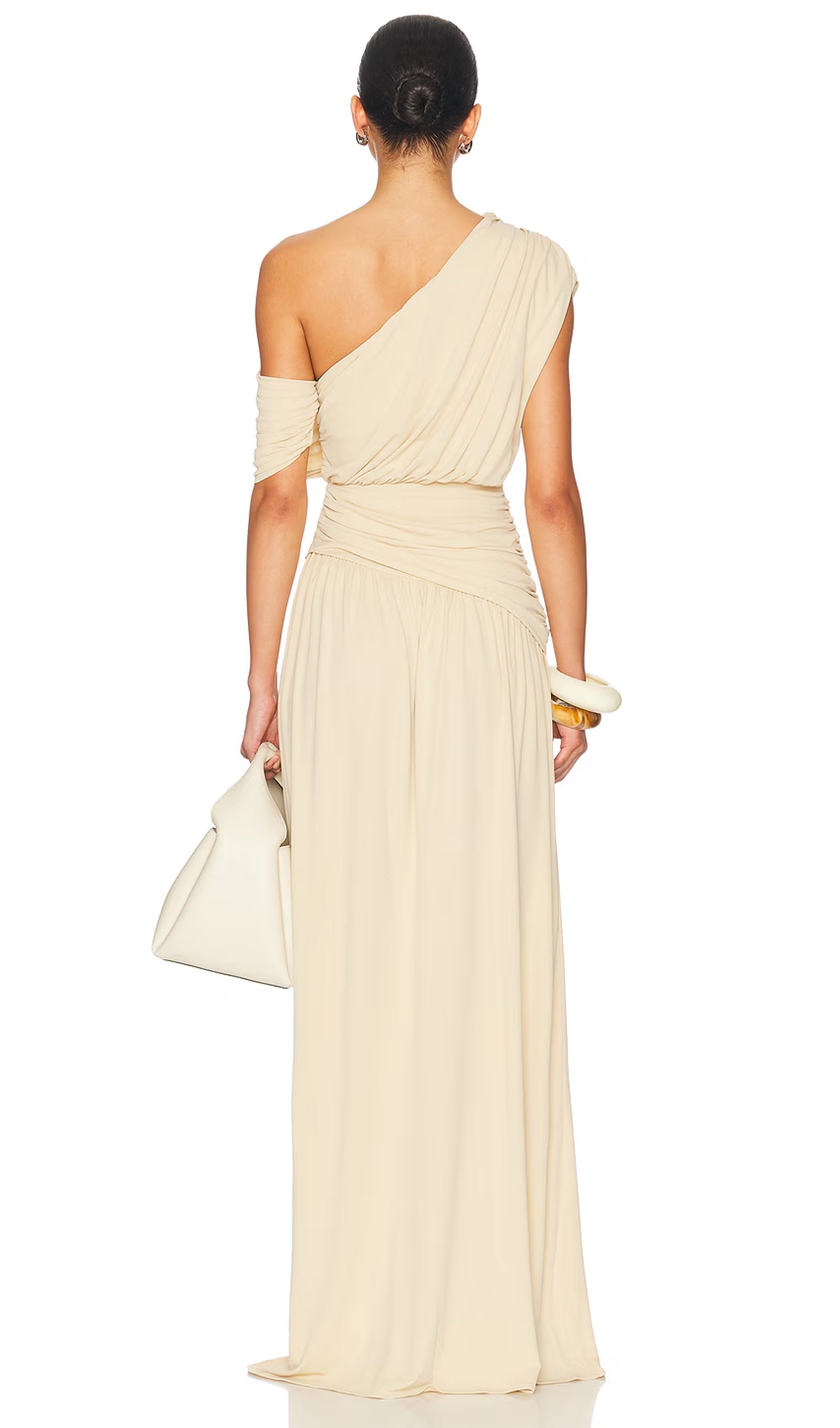 Omuz Açık Pileli Uzun Elbise