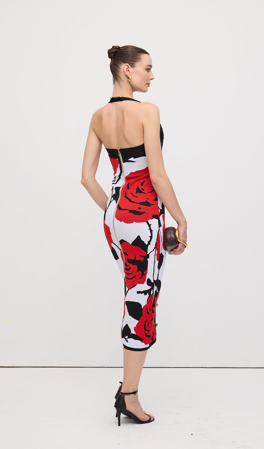 Çiçekli Jakarlı Örgü Midi Elbise