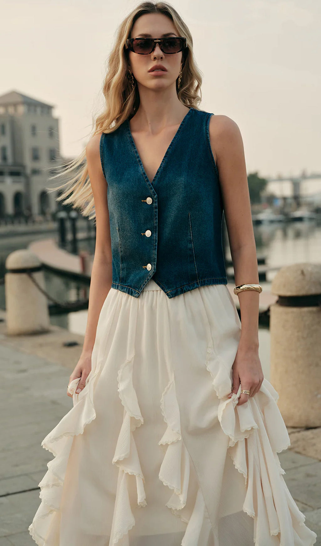 Uçuşan Fırfırlı Midi Etek