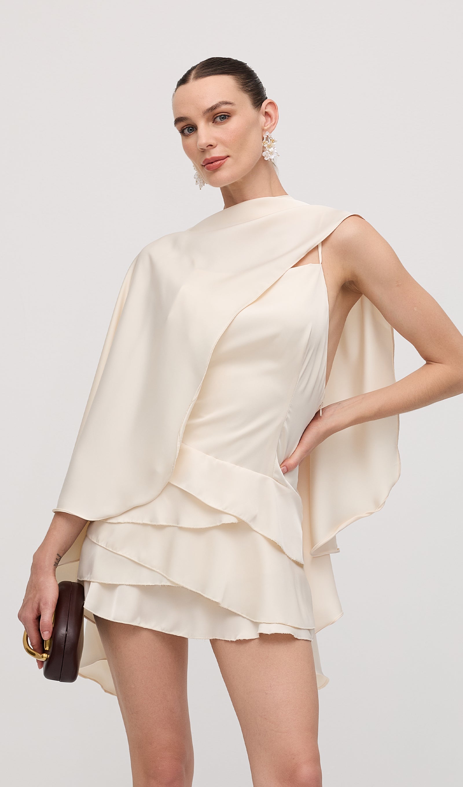 Saten Pelerin İki Parça Mini Elbise