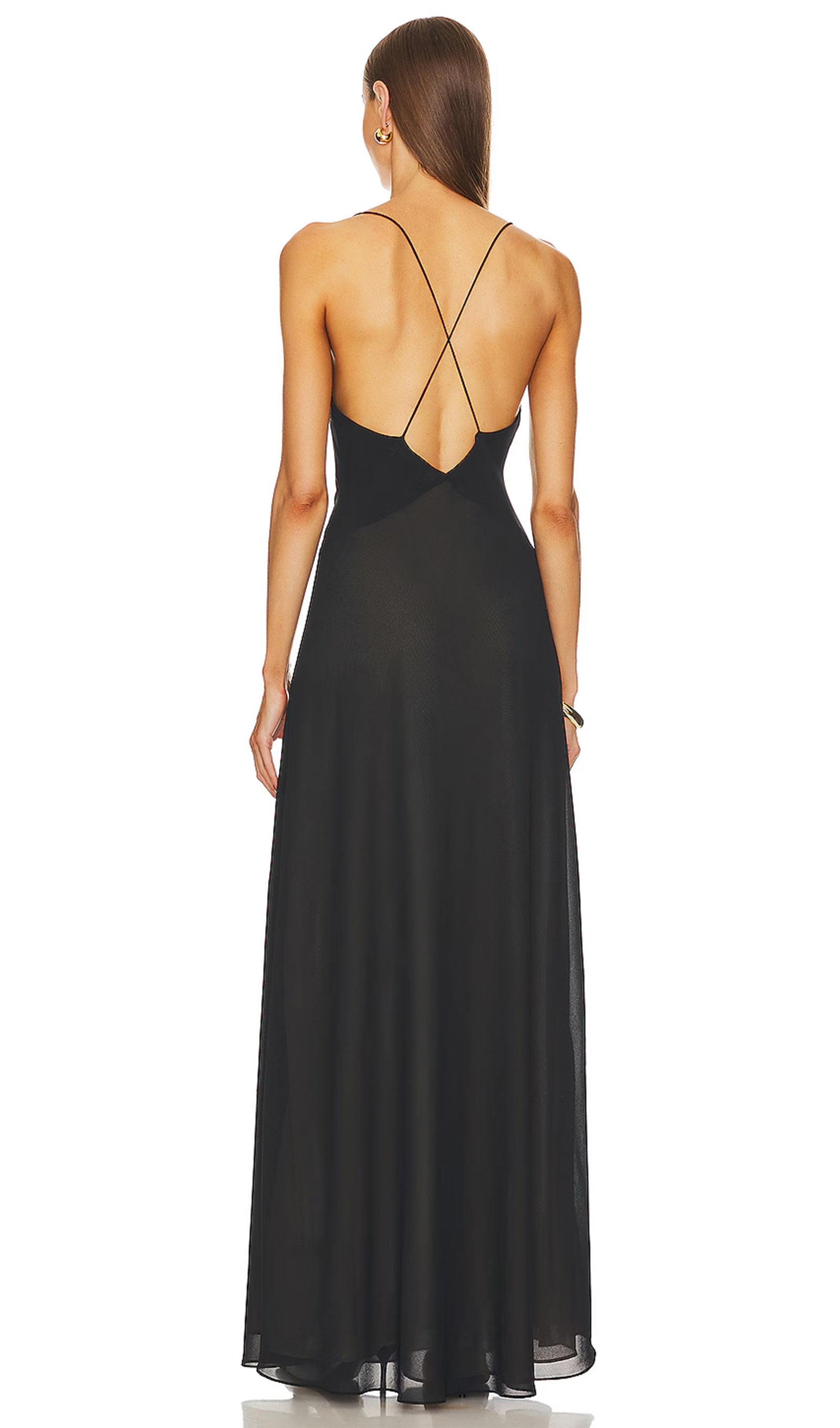 V Yaka Askılı Midi Elbise