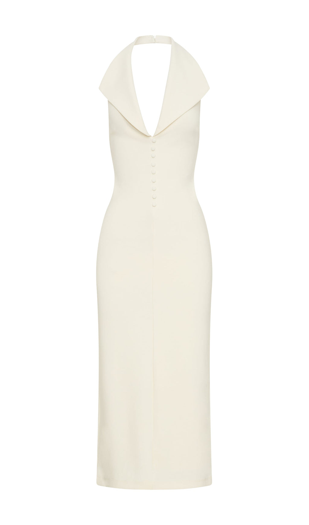 Fildişi Krep Askılı Midi Elbise