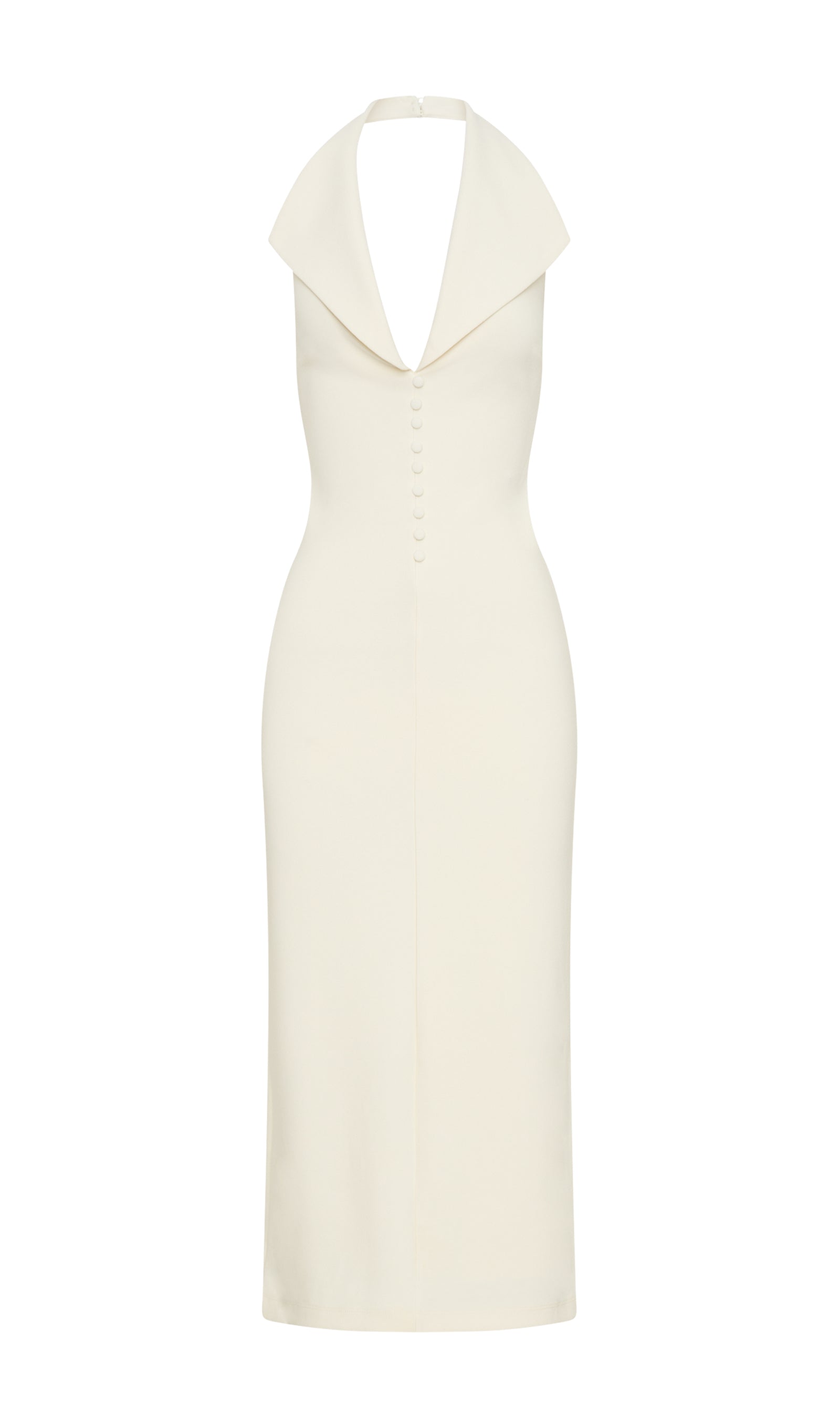 Fildişi Krep Askılı Midi Elbise